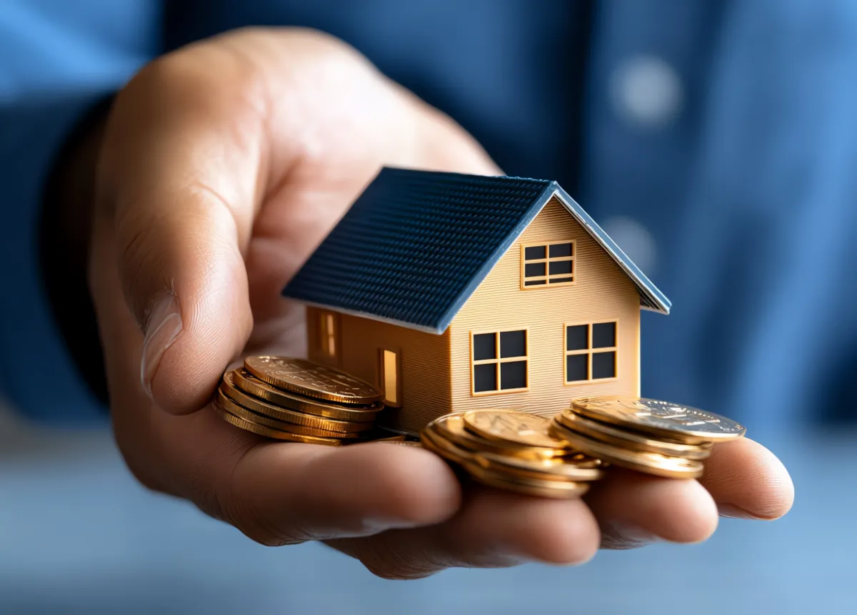 Model of a house in a man's palm