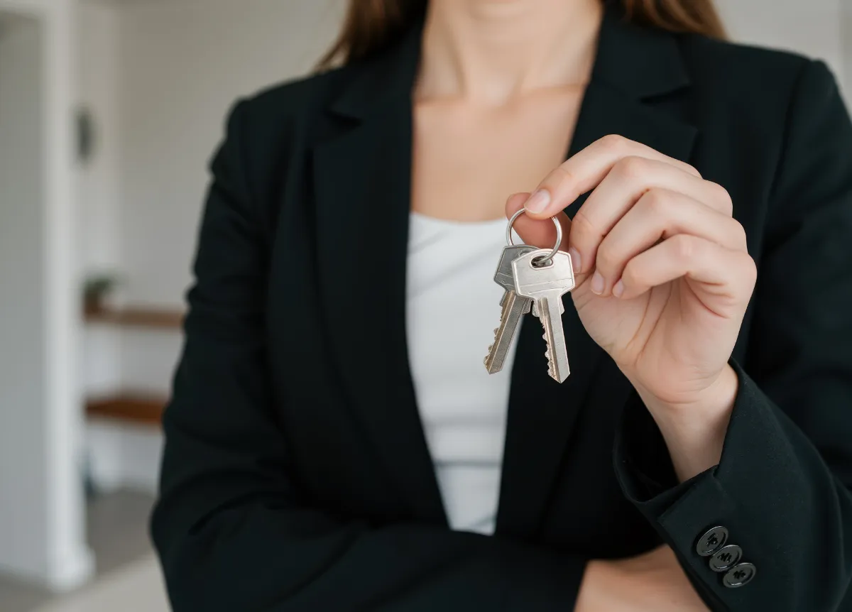 Businesswoman holding house keys