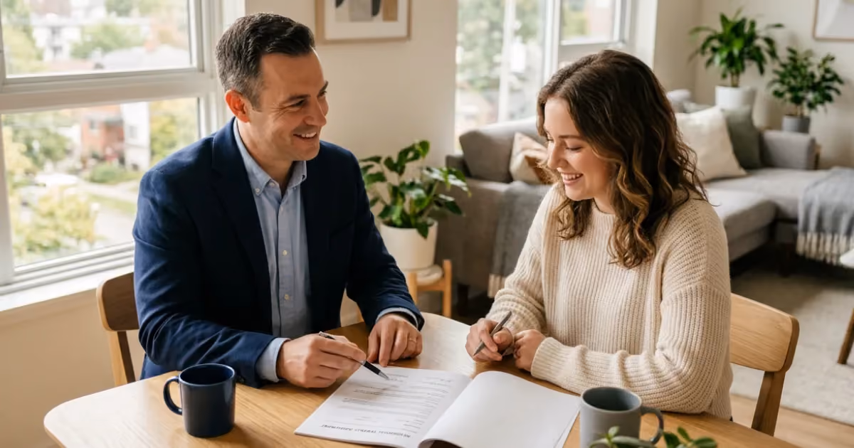 Businessman and woman reviewing documents together