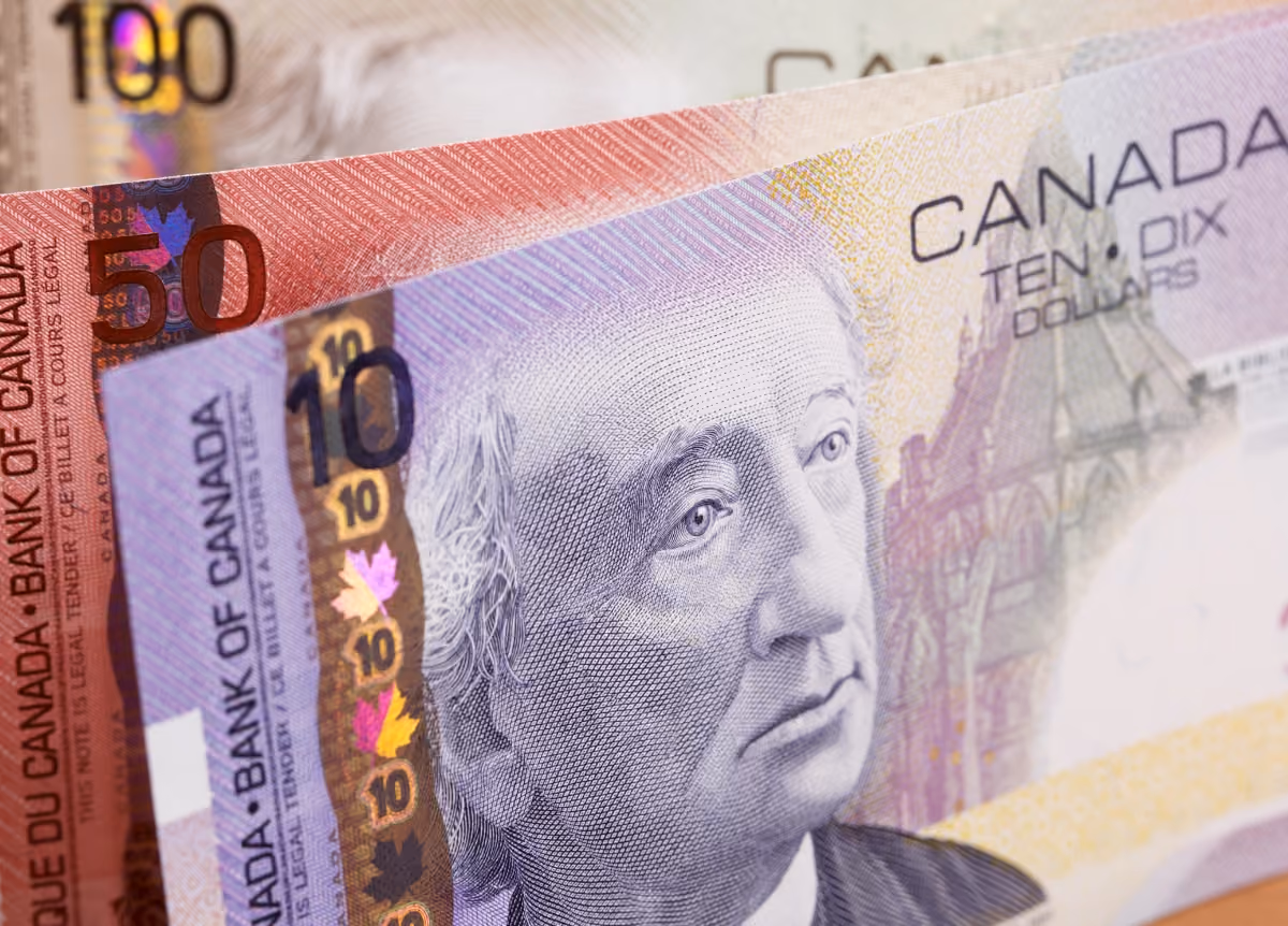 Close-up of Canadian currency