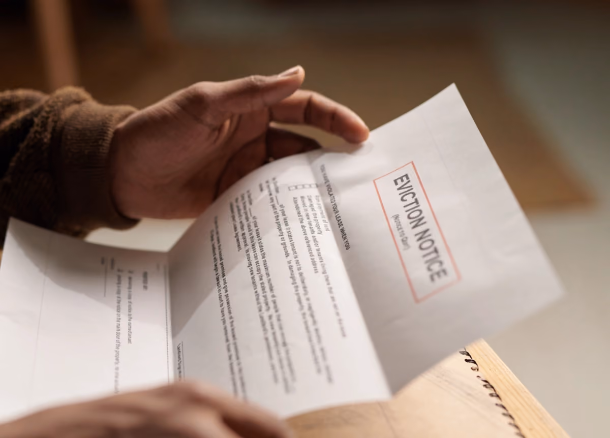 Person holding eviction notice