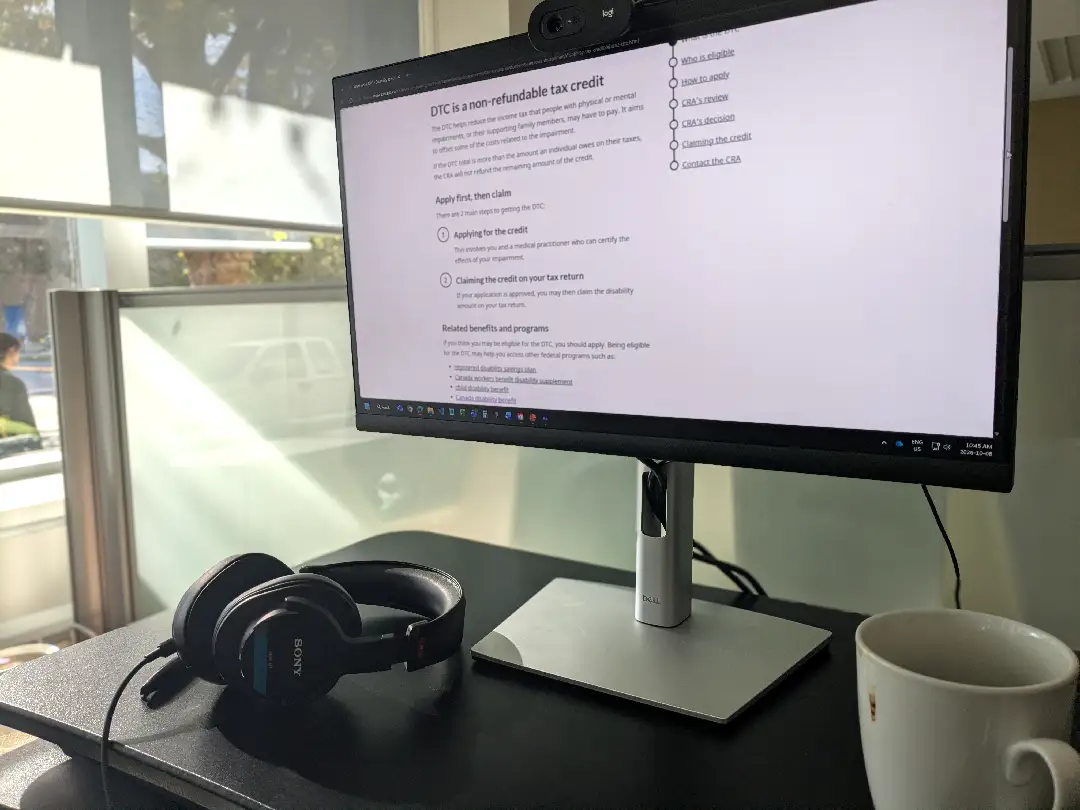 A computer screen on the Disability Tax Credit website