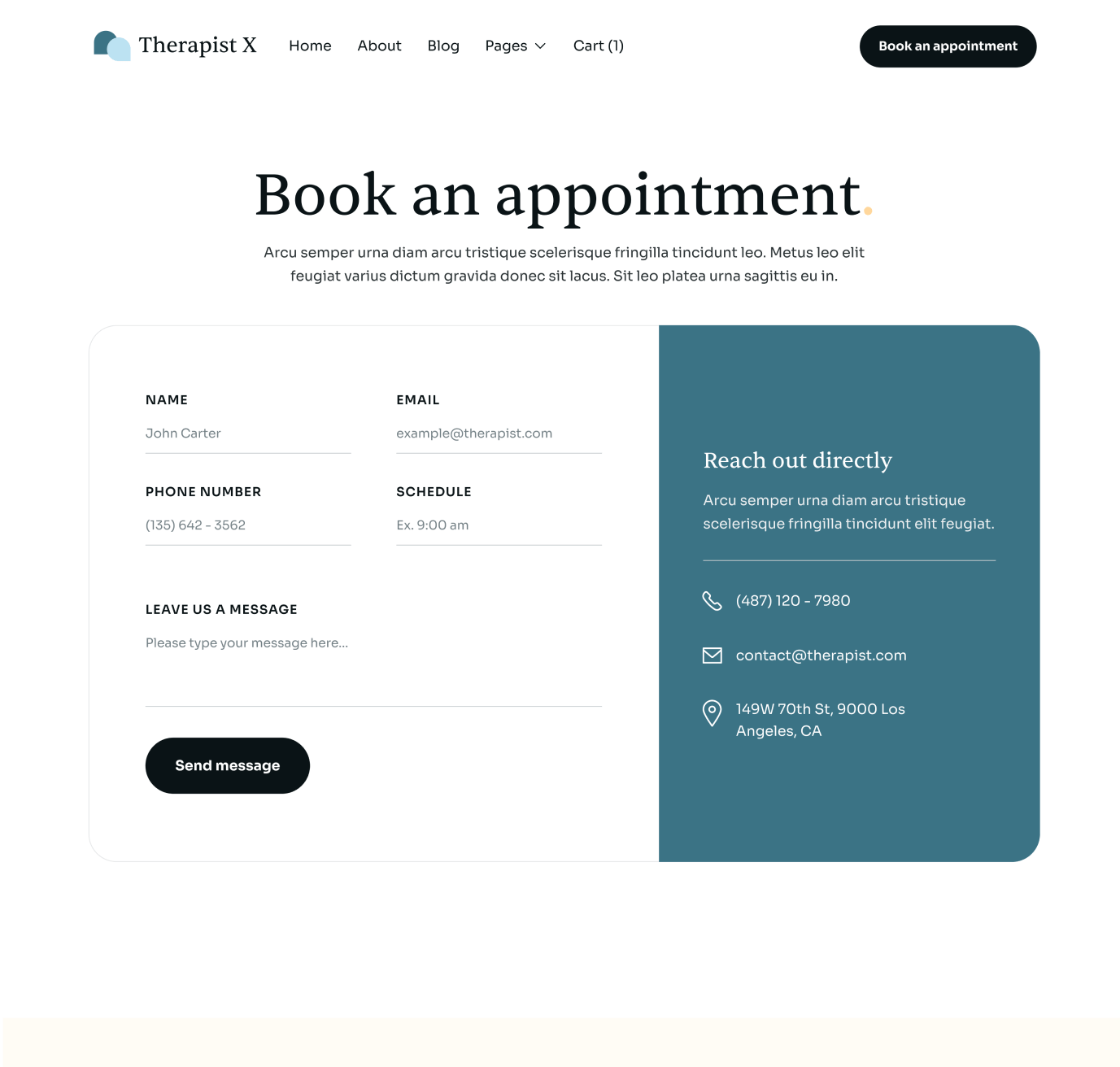 Therapist X - Contact V1 Top Page - Therapy Webflow Template