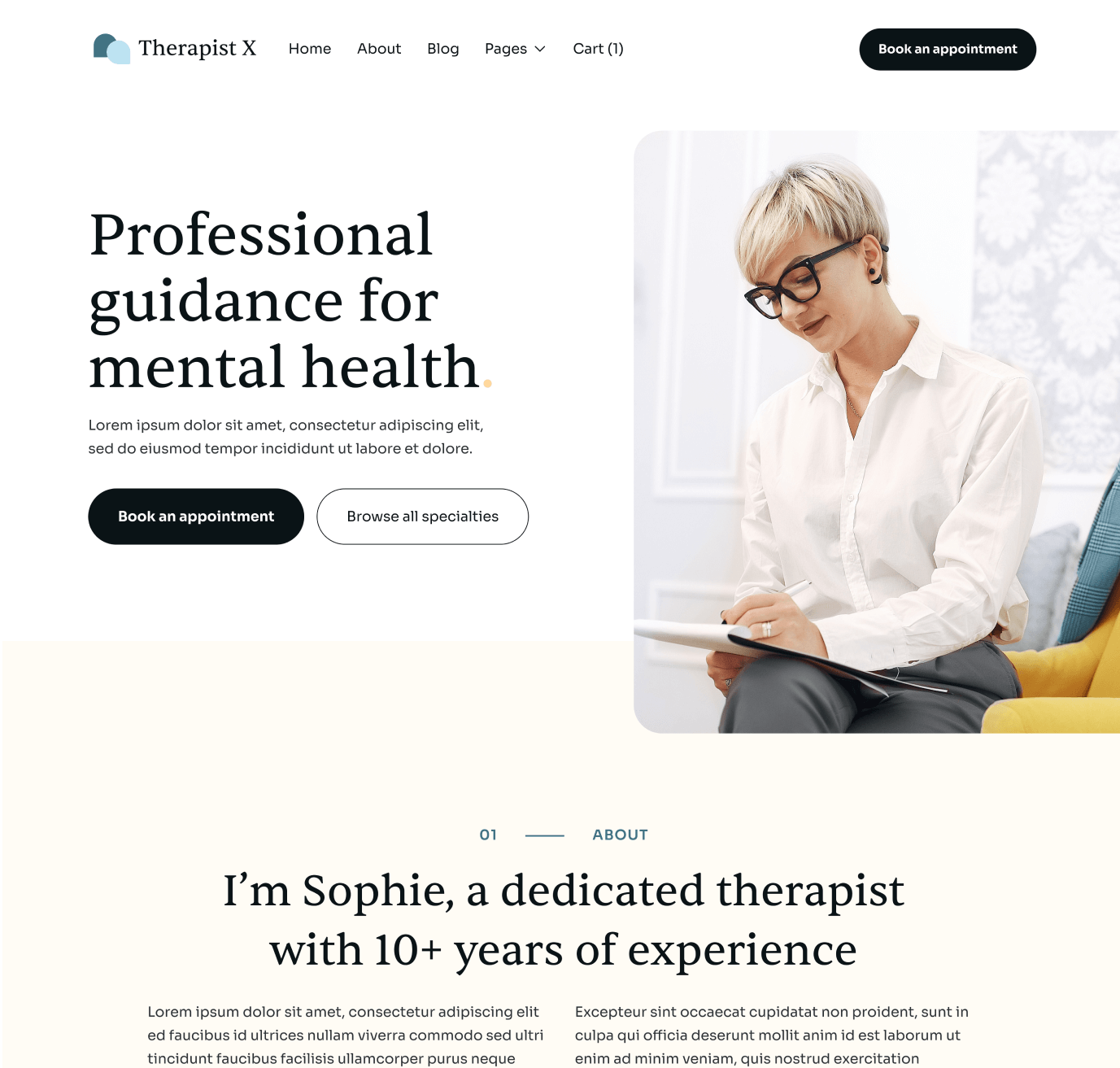 Therapist X - Home V1 Top Page - Therapy Webflow Template