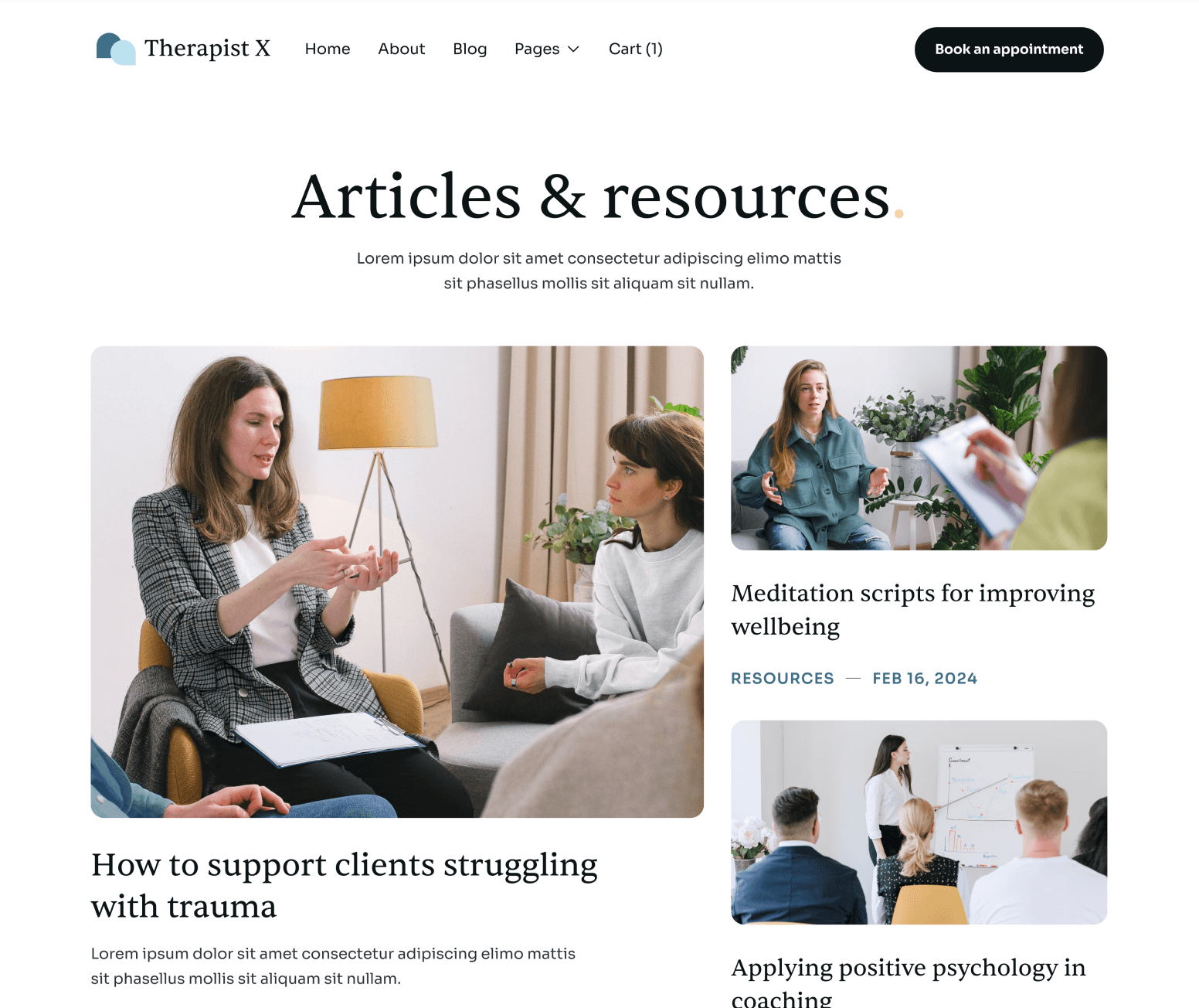 Therapist X - Blog V1 Main Page - Therapy Webflow Template