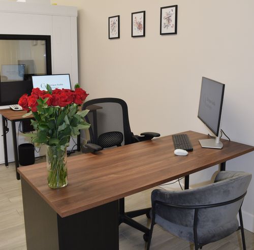 Working table with red roses