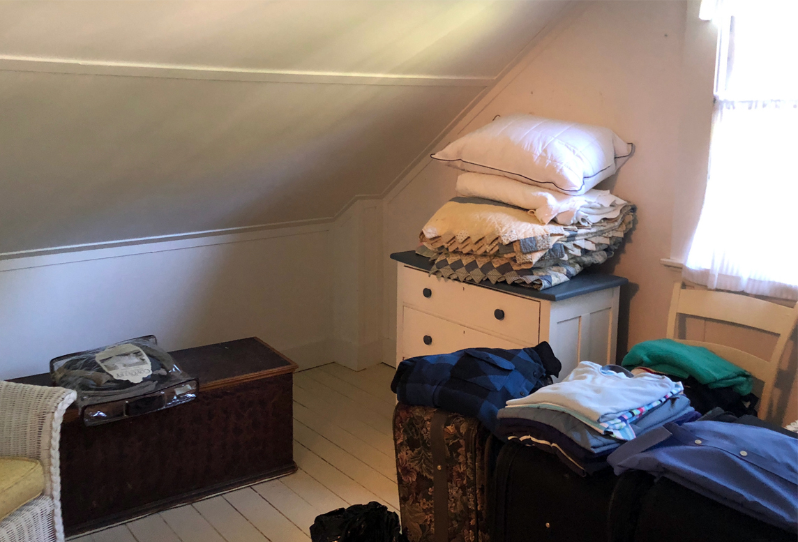 Bedroom corner in Portland house before (left) and after (right)