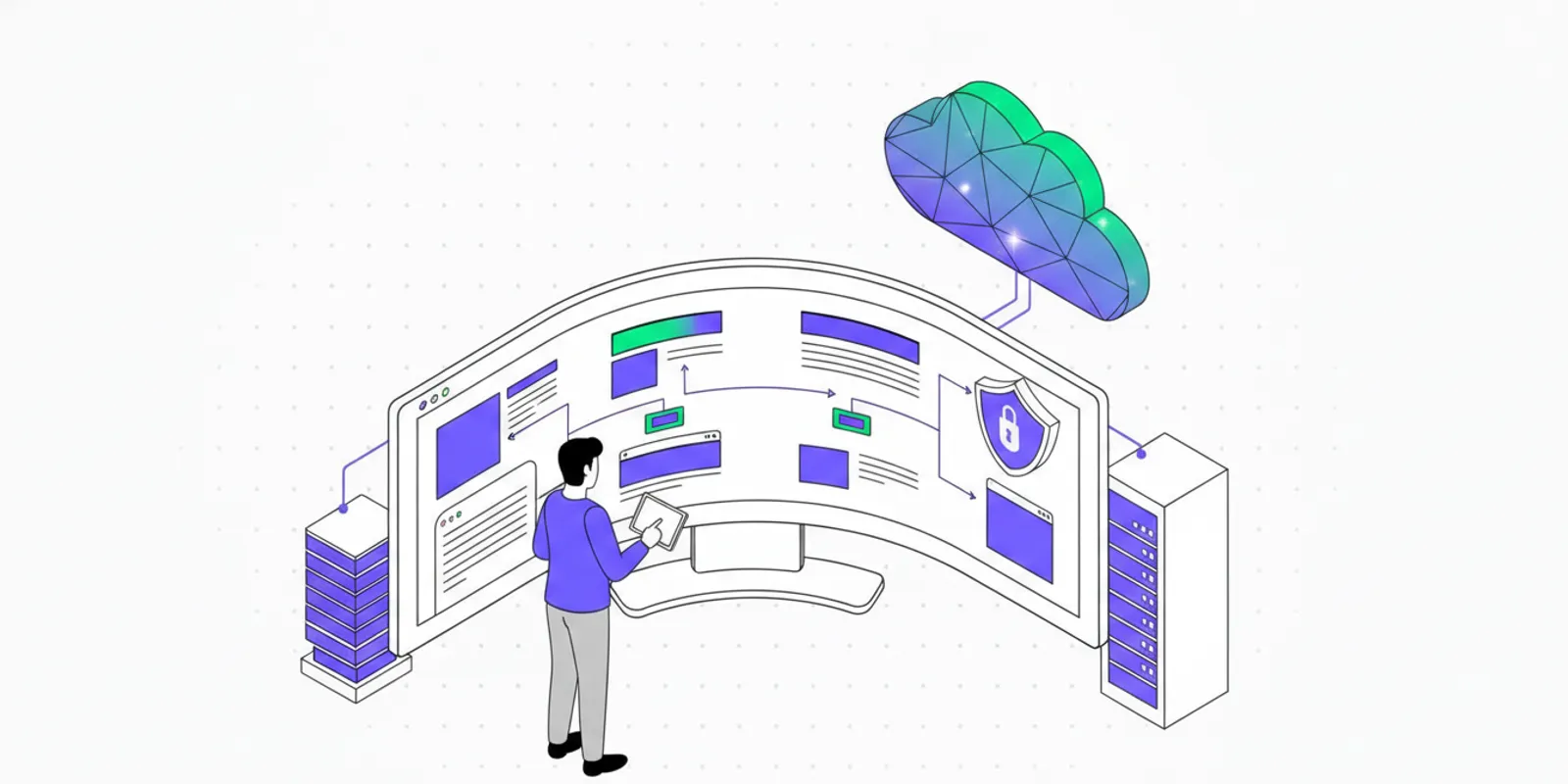 Security engineer reviewing an AI application workflow on a monitor