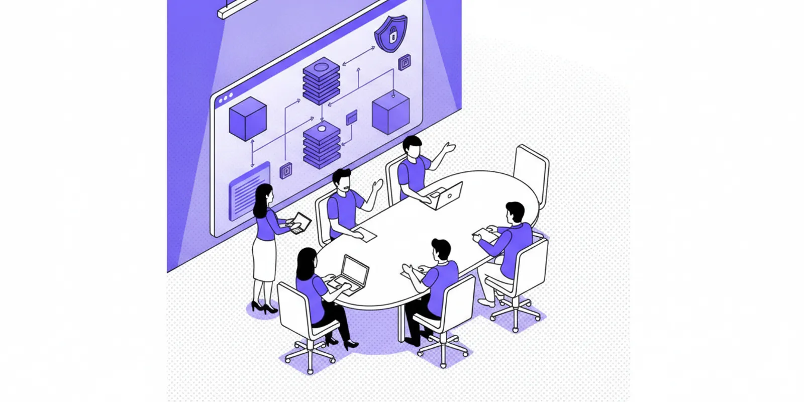 Security and product leaders reviewing an AI system risk map on a large screen