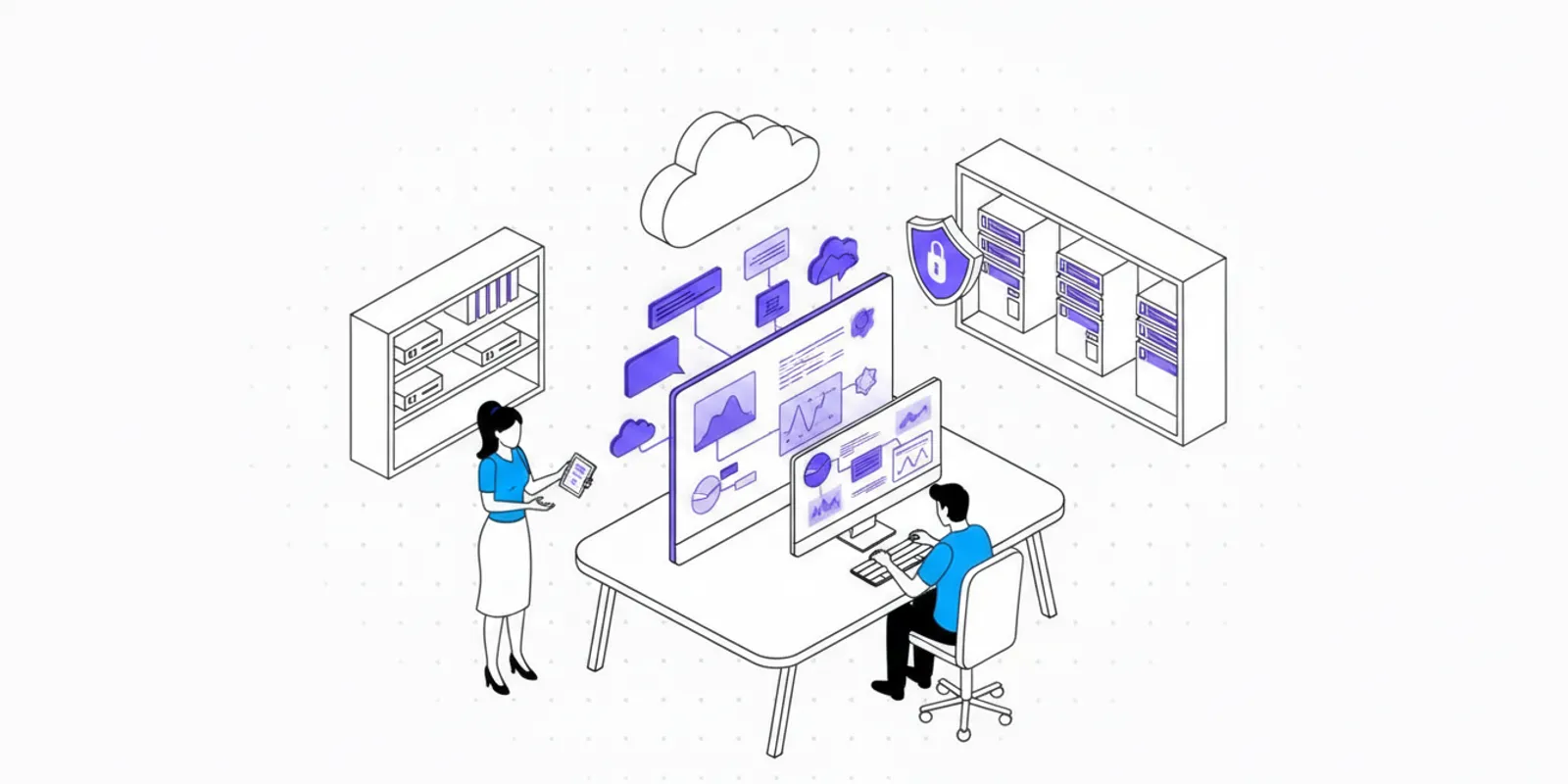 Security team reviewing cloud application risk dashboards in a modern SaaS office