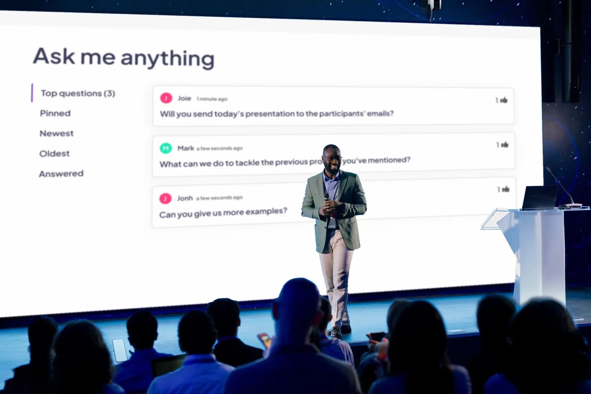 Slide Q&A ing AhaSlides sing ngidini speaker takon lan peserta mangsuli kanthi nyata