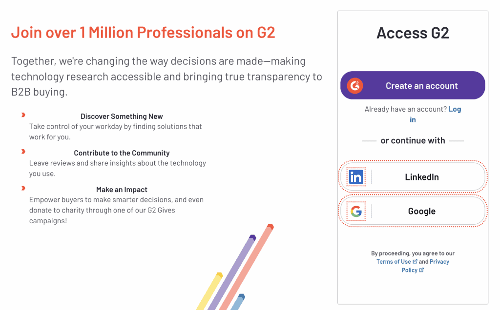 G2 लॉगिन स्क्रीन