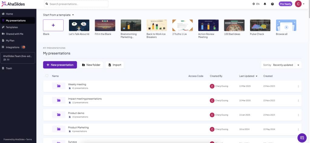 AhaSlides इंटरफ़ेस का एक स्क्रीनशॉट