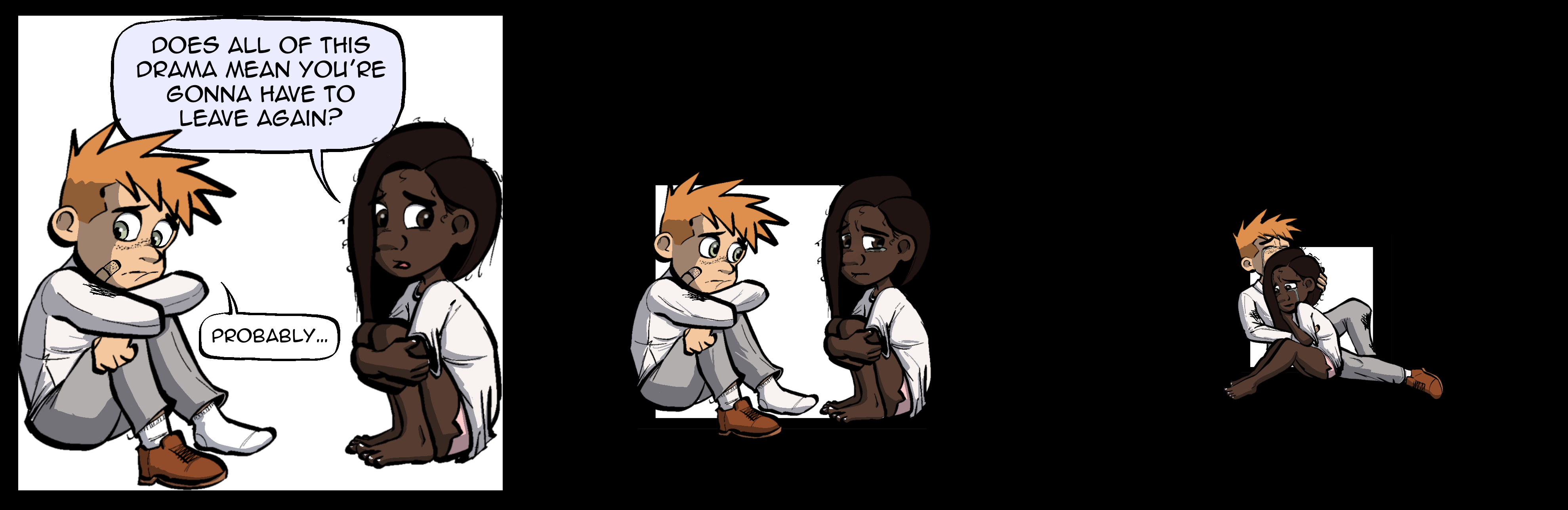Thumbnail images of individual Somewhere in Between comic strips displayed in chronological order. Each image serves as a clickable link, allowing users to view the full comic and navigate through the archive one strip at a time.