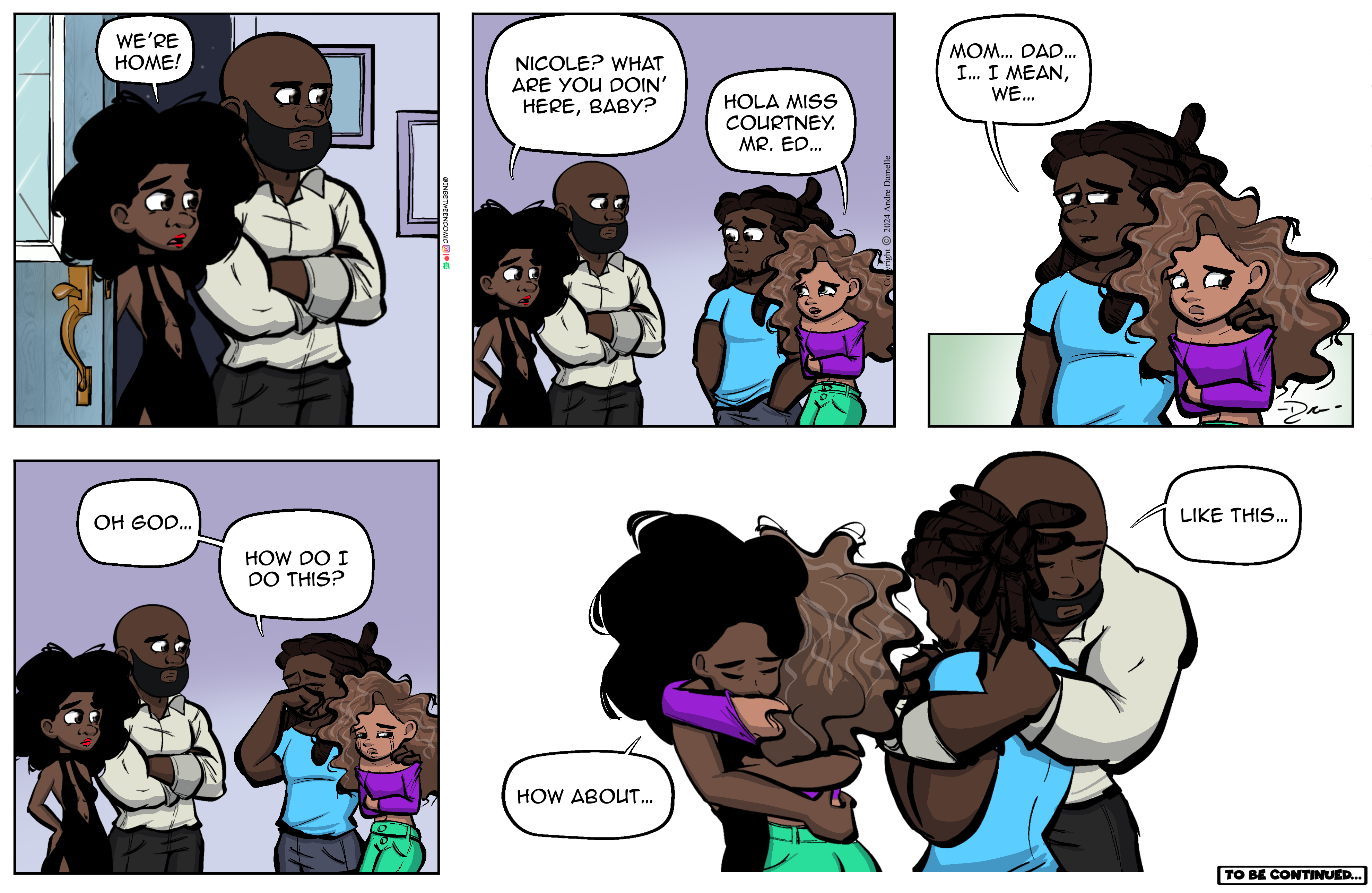 Thumbnail images of individual Somewhere in Between comic strips displayed in chronological order. Each image serves as a clickable link, allowing users to view the full comic and navigate through the archive one strip at a time.