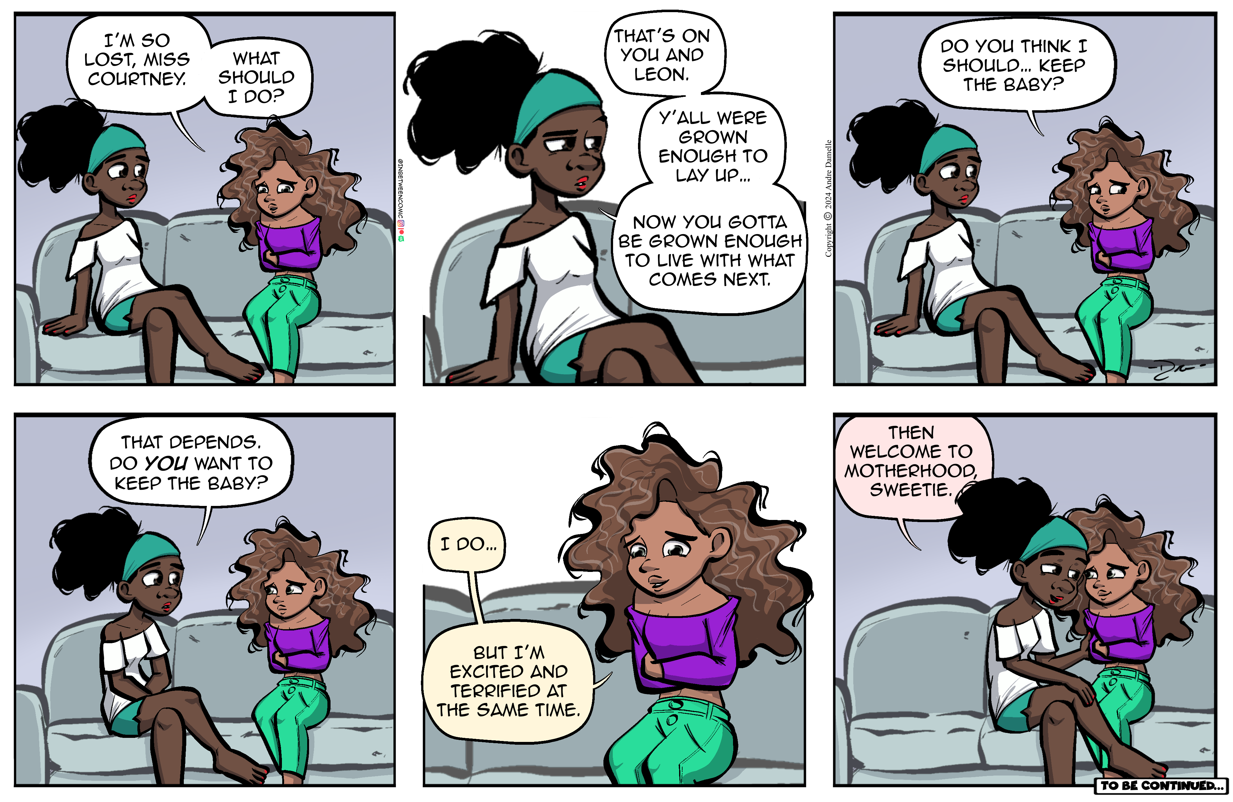 Thumbnail images of individual Somewhere in Between comic strips displayed in chronological order. Each image serves as a clickable link, allowing users to view the full comic and navigate through the archive one strip at a time.