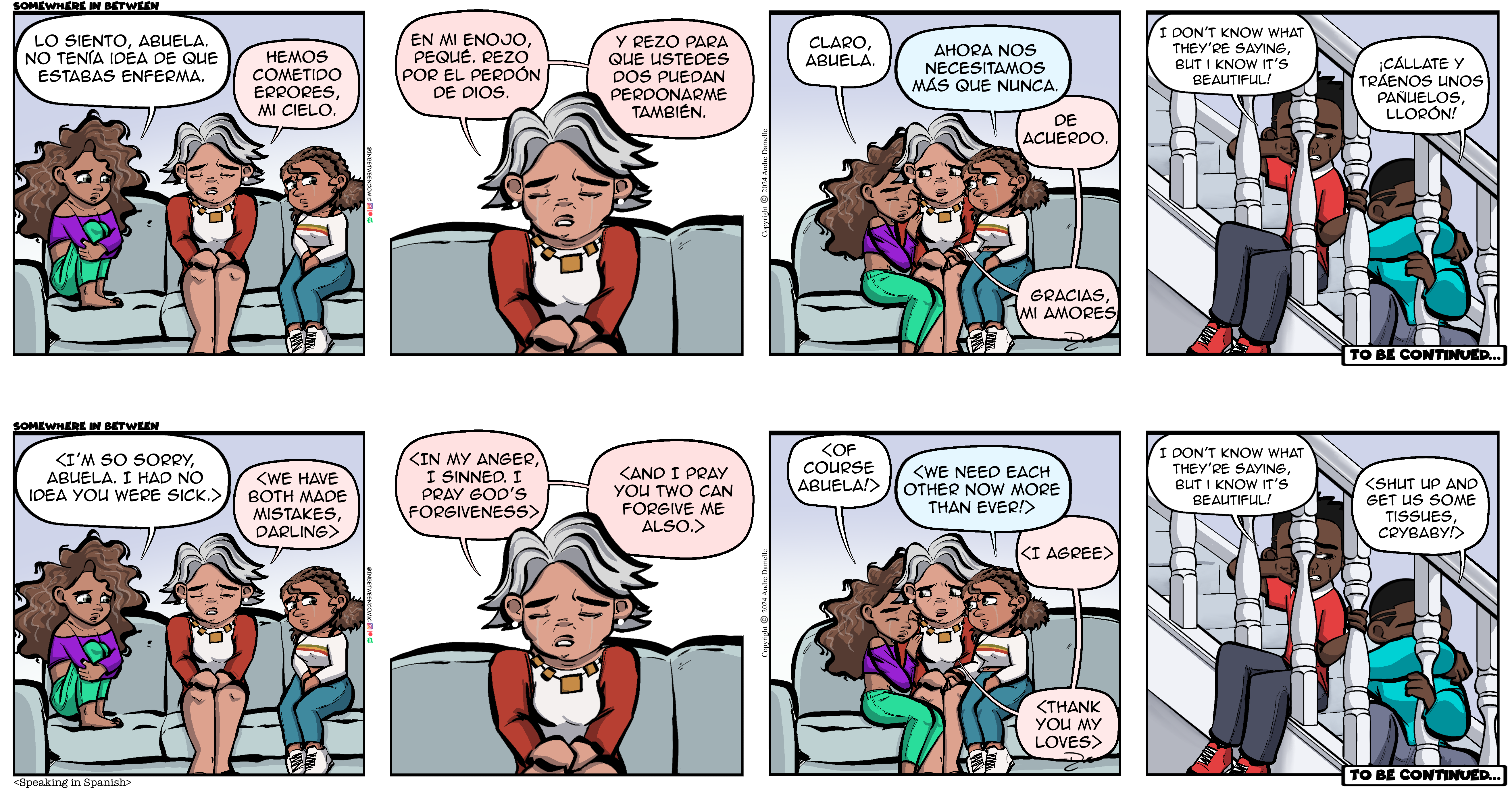 Thumbnail images of individual Somewhere in Between comic strips displayed in chronological order. Each image serves as a clickable link, allowing users to view the full comic and navigate through the archive one strip at a time.