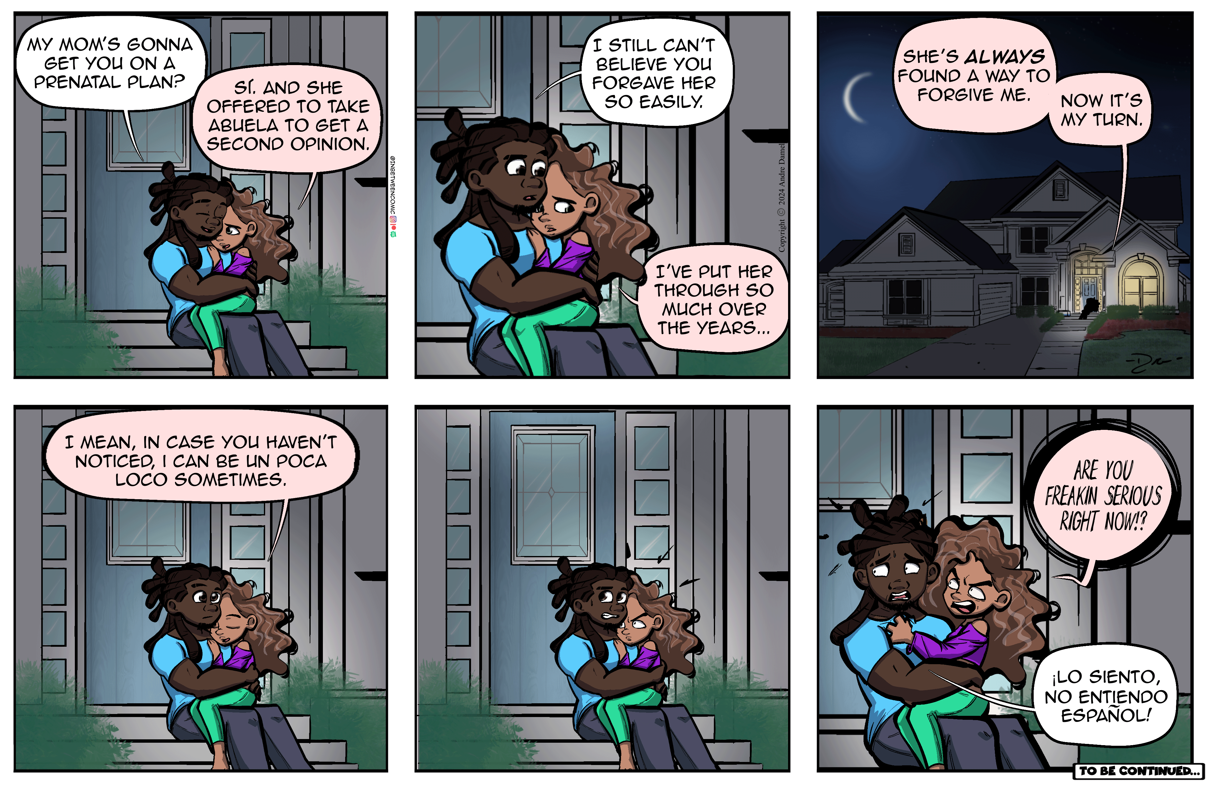 Thumbnail images of individual Somewhere in Between comic strips displayed in chronological order. Each image serves as a clickable link, allowing users to view the full comic and navigate through the archive one strip at a time.