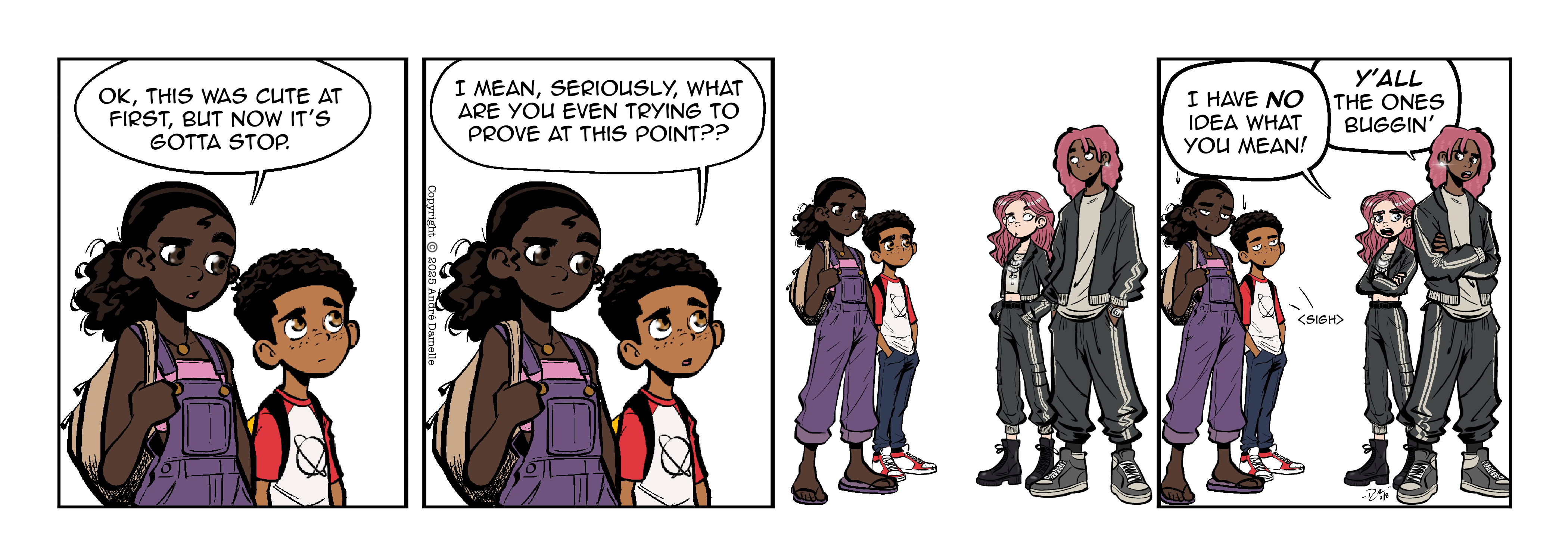 Thumbnail images of individual Somewhere in Between comic strips displayed in chronological order. Each image serves as a clickable link, allowing users to view the full comic and navigate through the archive one strip at a time.