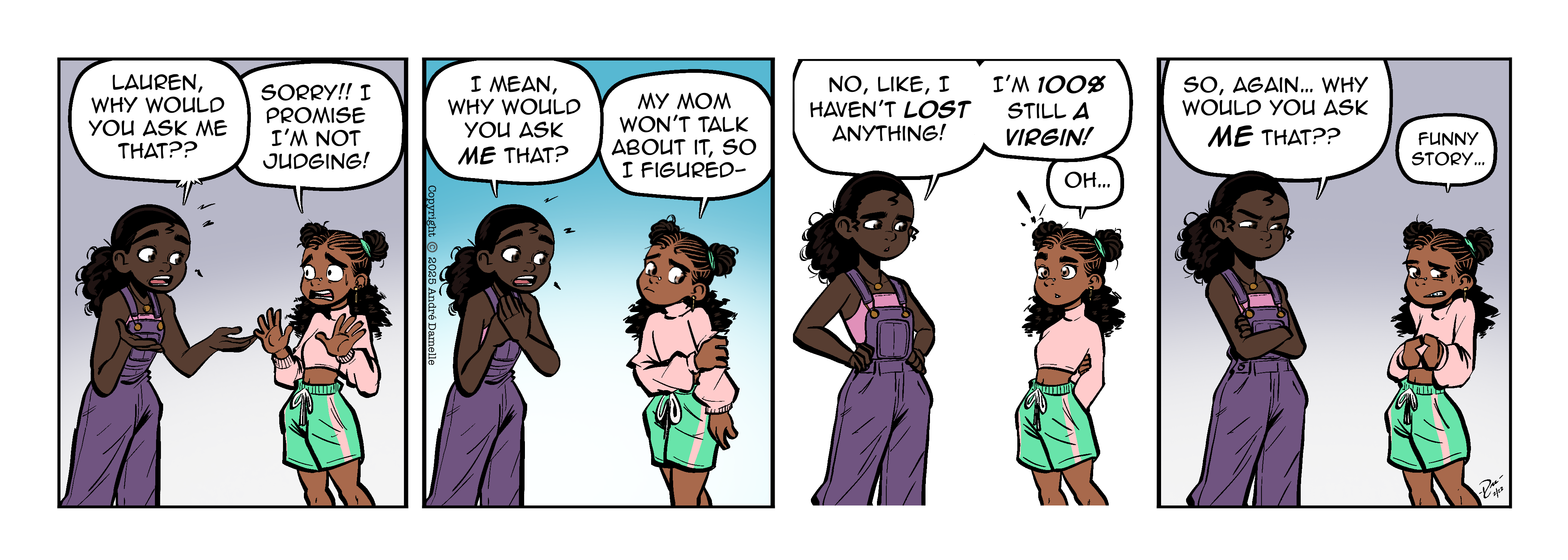 Thumbnail images of individual Somewhere in Between comic strips displayed in chronological order. Each image serves as a clickable link, allowing users to view the full comic and navigate through the archive one strip at a time.
