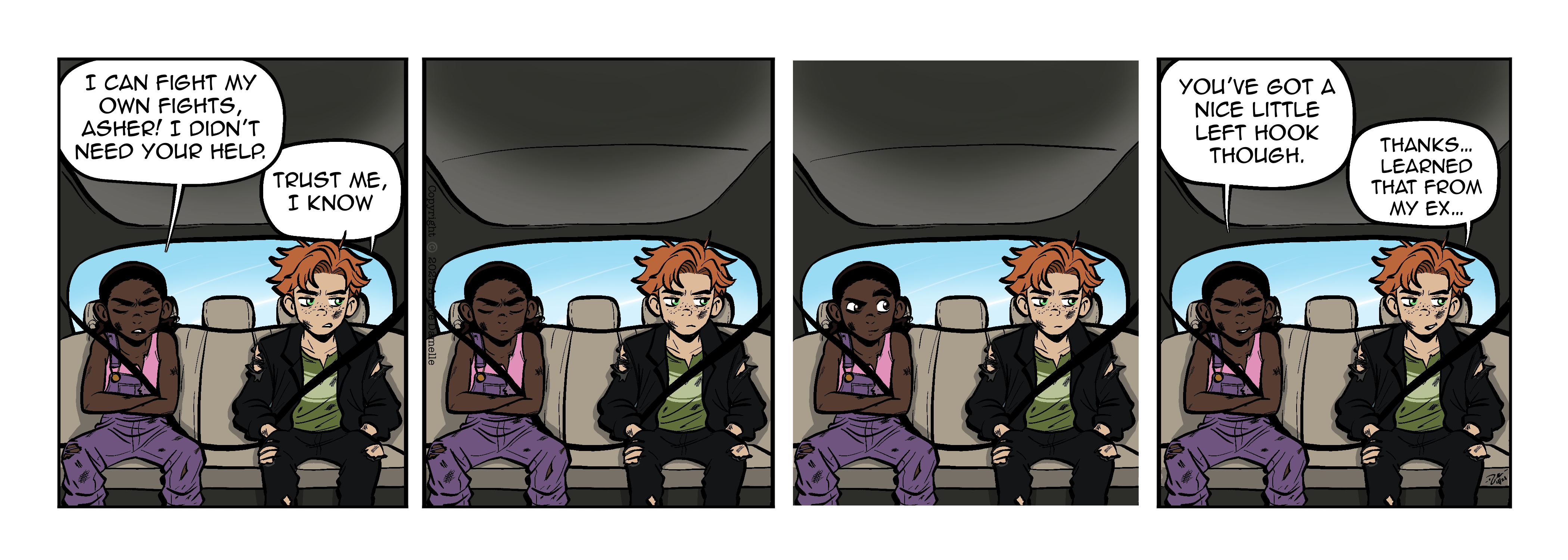 Thumbnail images of individual Somewhere in Between comic strips displayed in chronological order. Each image serves as a clickable link, allowing users to view the full comic and navigate through the archive one strip at a time.