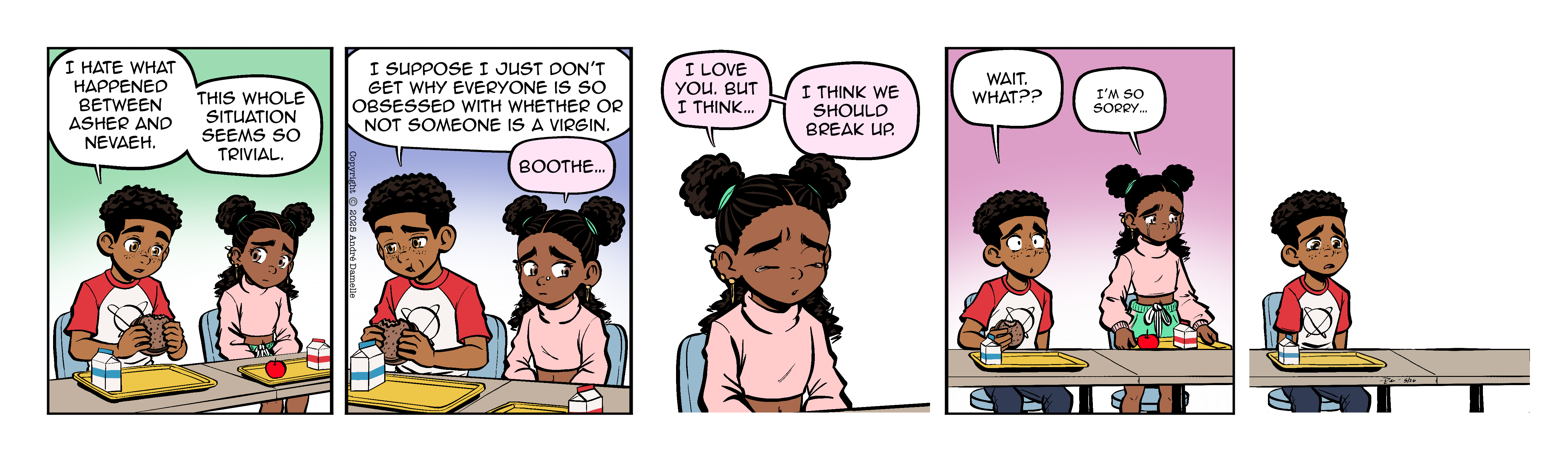 Thumbnail images of individual Somewhere in Between comic strips displayed in chronological order. Each image serves as a clickable link, allowing users to view the full comic and navigate through the archive one strip at a time.