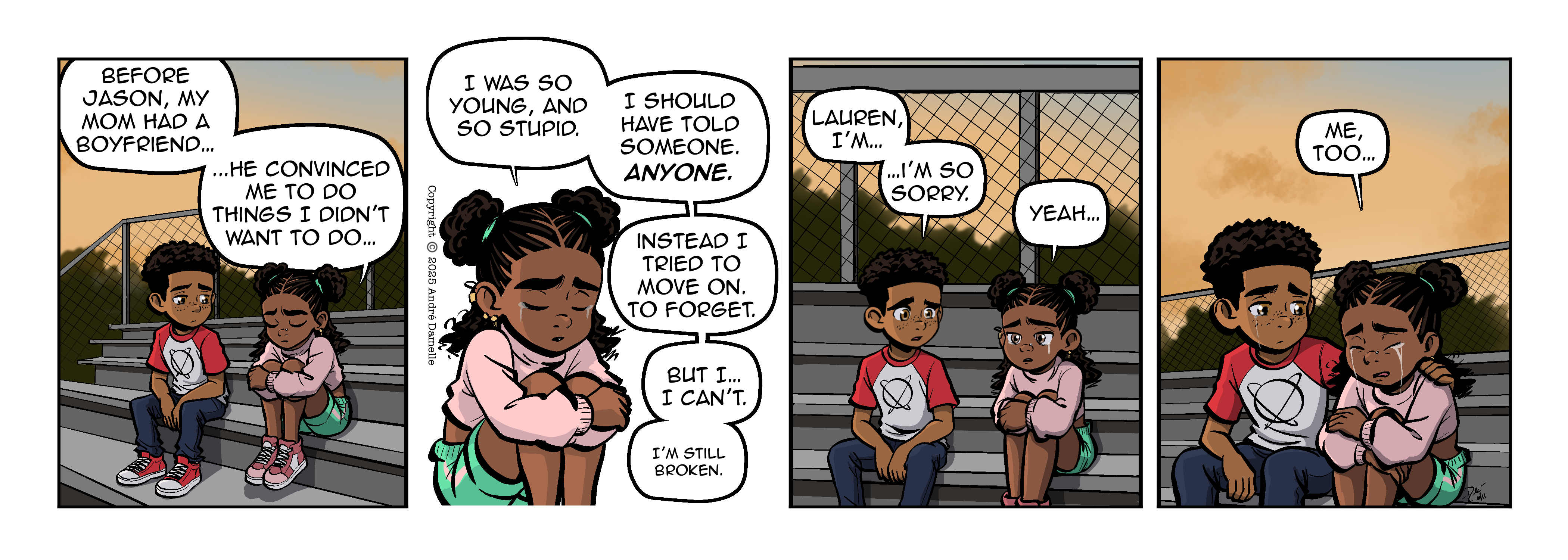 Thumbnail images of individual Somewhere in Between comic strips displayed in chronological order. Each image serves as a clickable link, allowing users to view the full comic and navigate through the archive one strip at a time.