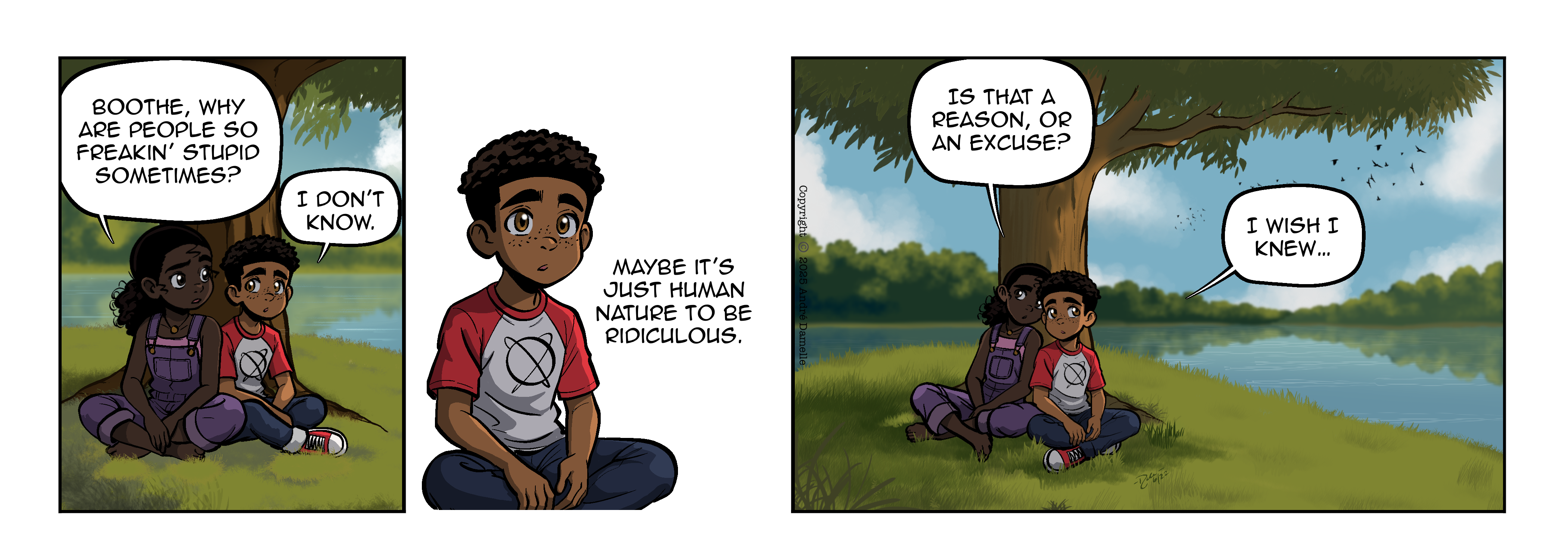 Thumbnail images of individual Somewhere in Between comic strips displayed in chronological order. Each image serves as a clickable link, allowing users to view the full comic and navigate through the archive one strip at a time.