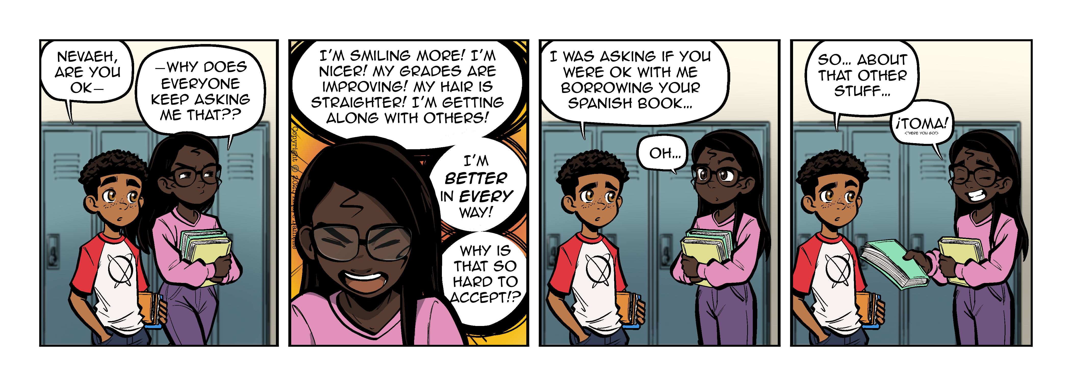 Thumbnail images of individual Somewhere in Between comic strips displayed in chronological order. Each image serves as a clickable link, allowing users to view the full comic and navigate through the archive one strip at a time.