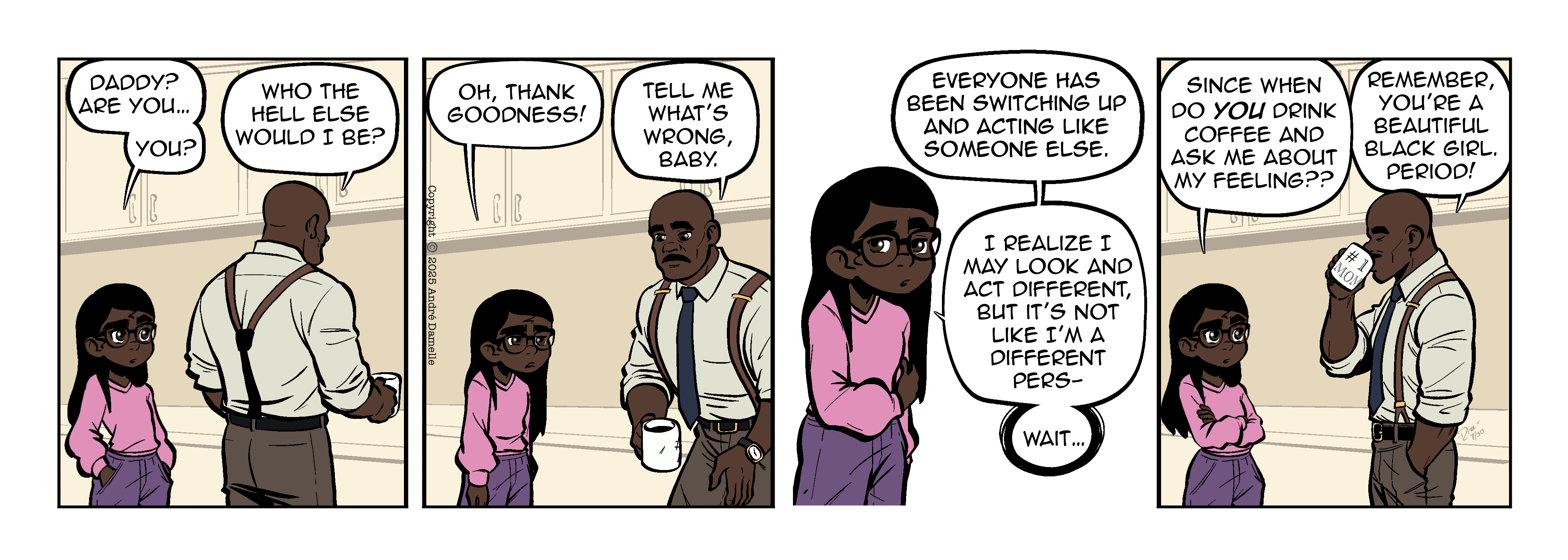 Thumbnail images of individual Somewhere in Between comic strips displayed in chronological order. Each image serves as a clickable link, allowing users to view the full comic and navigate through the archive one strip at a time.