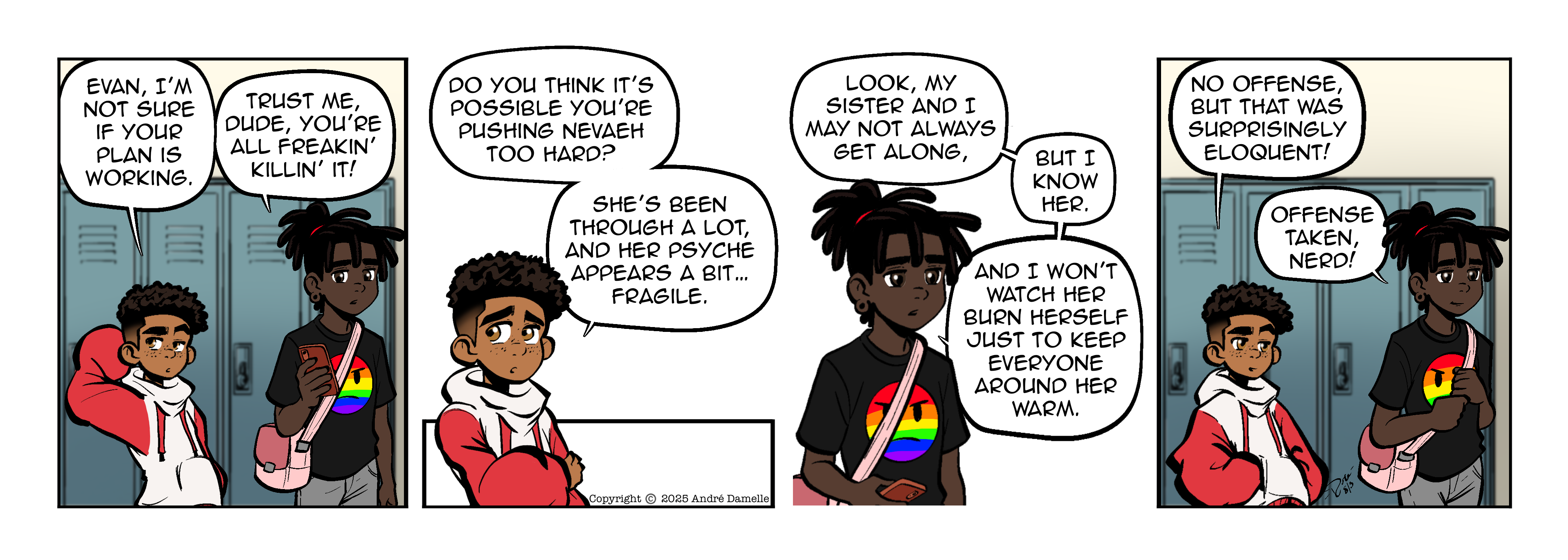Thumbnail images of individual Somewhere in Between comic strips displayed in chronological order. Each image serves as a clickable link, allowing users to view the full comic and navigate through the archive one strip at a time.
