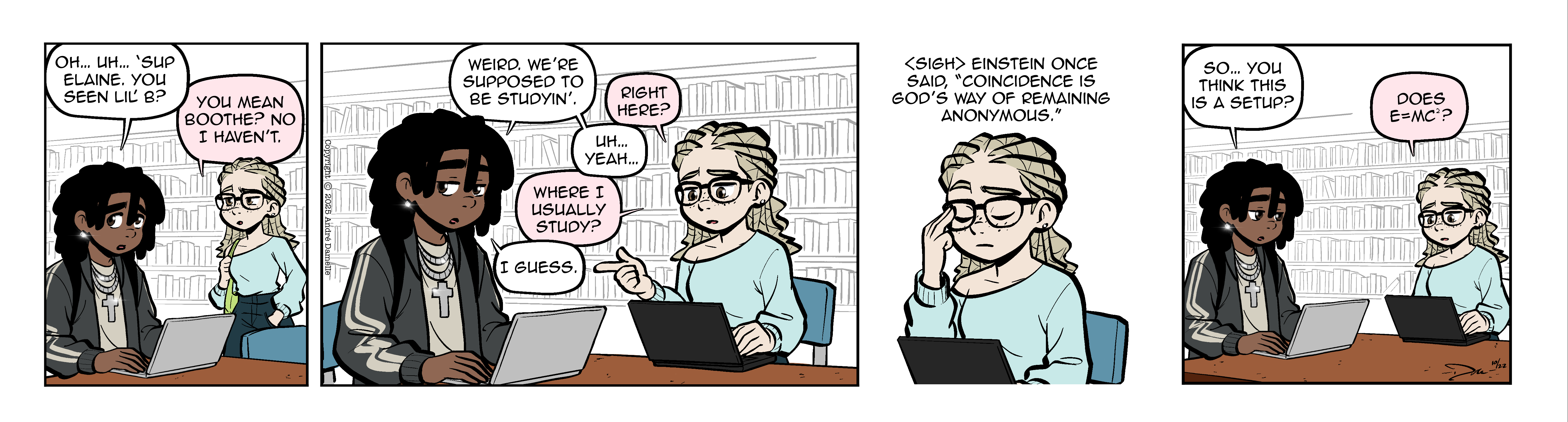 Thumbnail images of individual Somewhere in Between comic strips displayed in chronological order. Each image serves as a clickable link, allowing users to view the full comic and navigate through the archive one strip at a time.