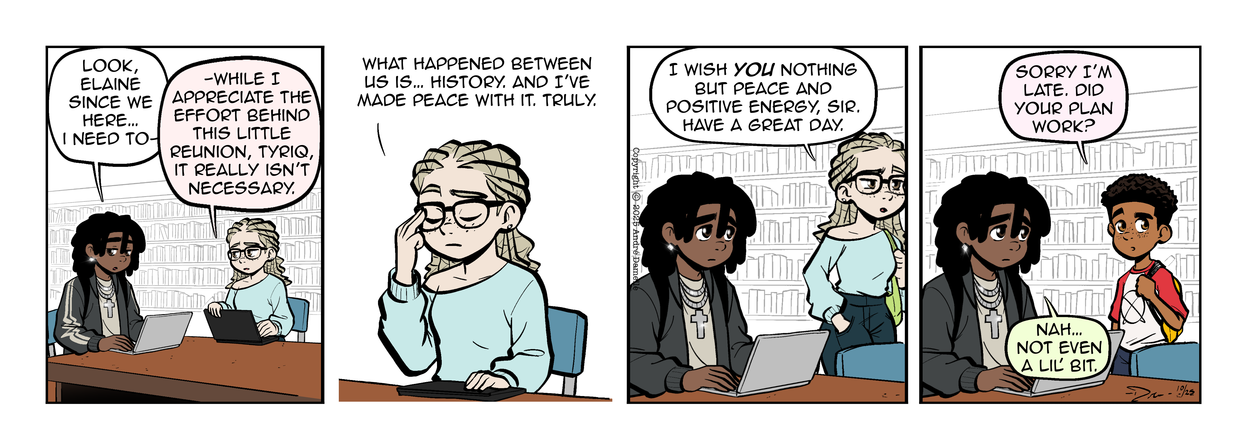 Thumbnail images of individual Somewhere in Between comic strips displayed in chronological order. Each image serves as a clickable link, allowing users to view the full comic and navigate through the archive one strip at a time.