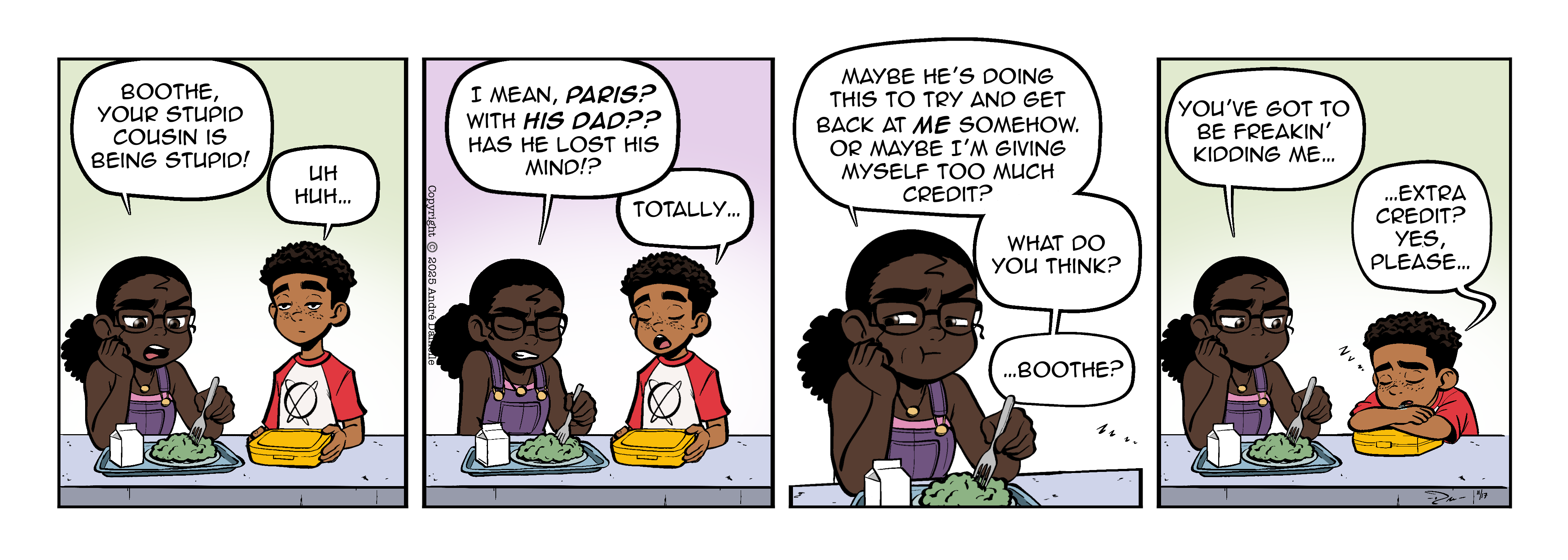 Thumbnail images of individual Somewhere in Between comic strips displayed in chronological order. Each image serves as a clickable link, allowing users to view the full comic and navigate through the archive one strip at a time.