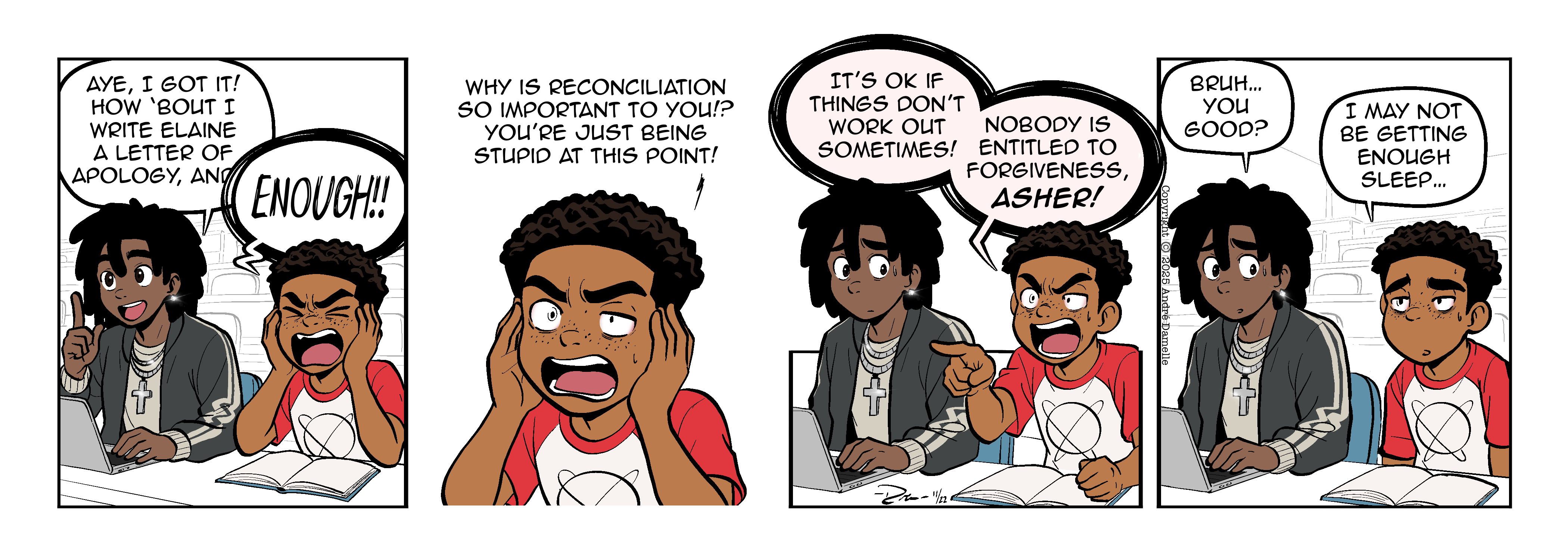 Thumbnail images of individual Somewhere in Between comic strips displayed in chronological order. Each image serves as a clickable link, allowing users to view the full comic and navigate through the archive one strip at a time.