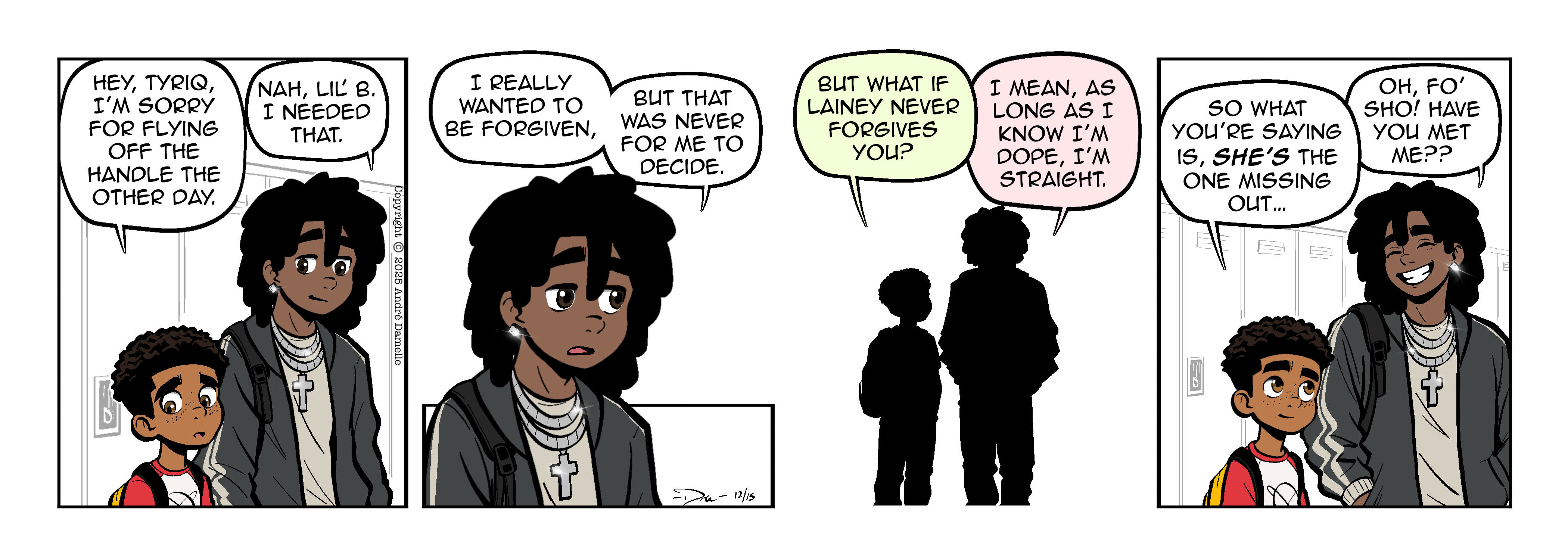 Thumbnail images of individual Somewhere in Between comic strips displayed in chronological order. Each image serves as a clickable link, allowing users to view the full comic and navigate through the archive one strip at a time.