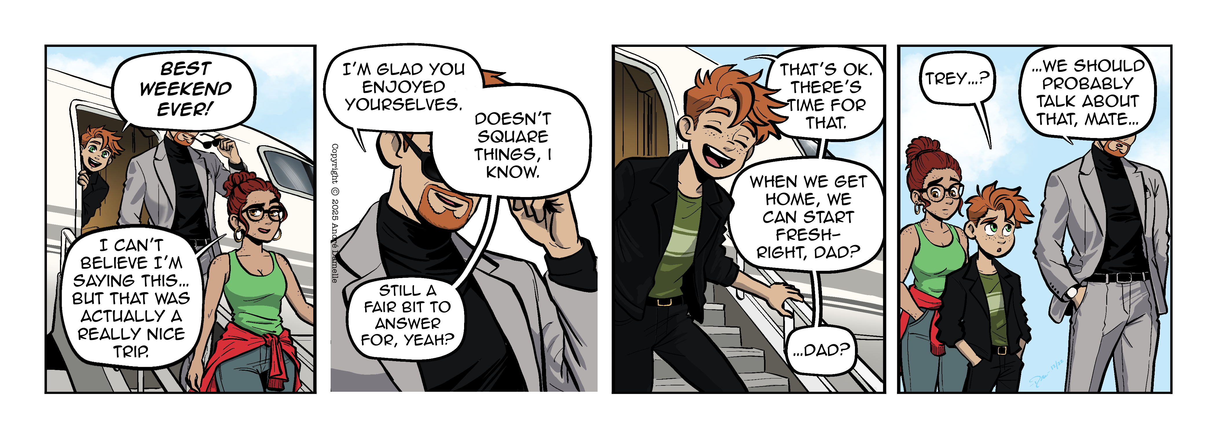 Thumbnail images of individual Somewhere in Between comic strips displayed in chronological order. Each image serves as a clickable link, allowing users to view the full comic and navigate through the archive one strip at a time.