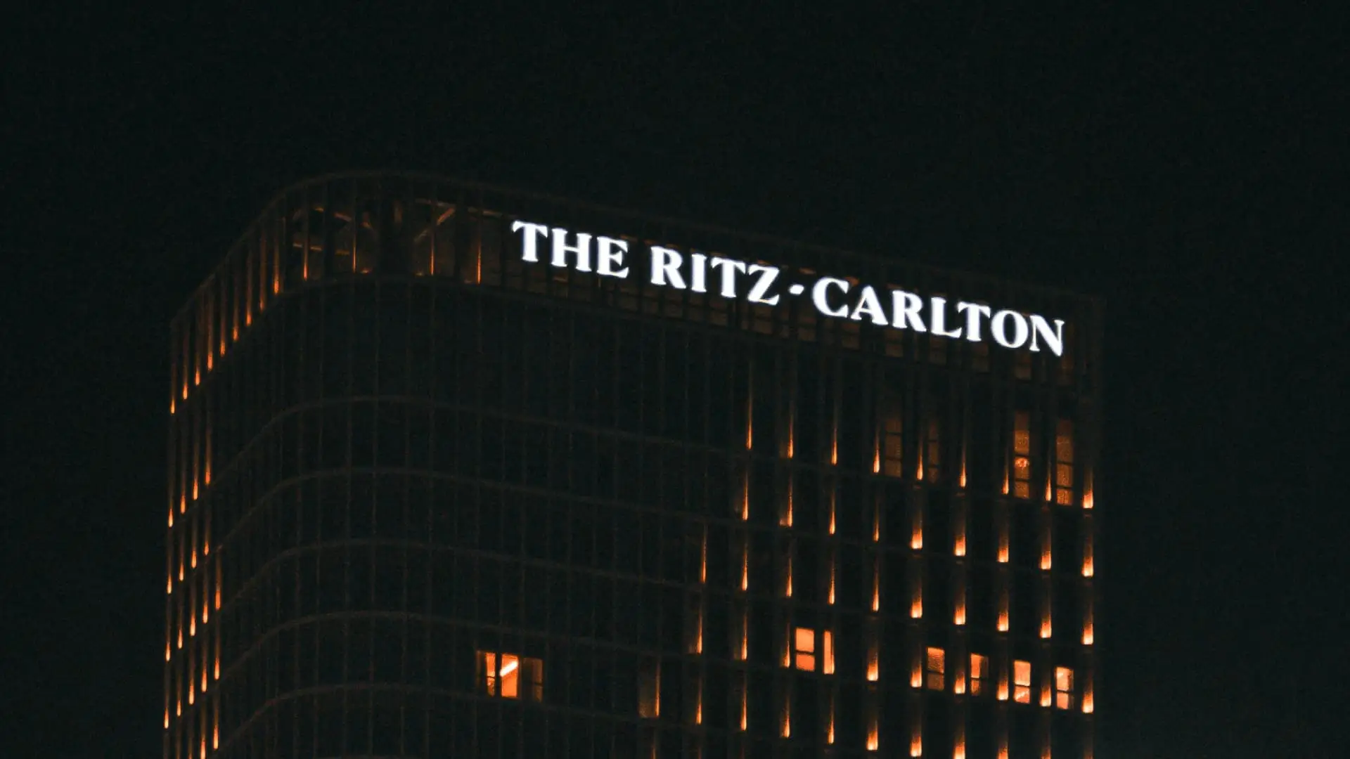 Ritz-Carlton hotel at night.