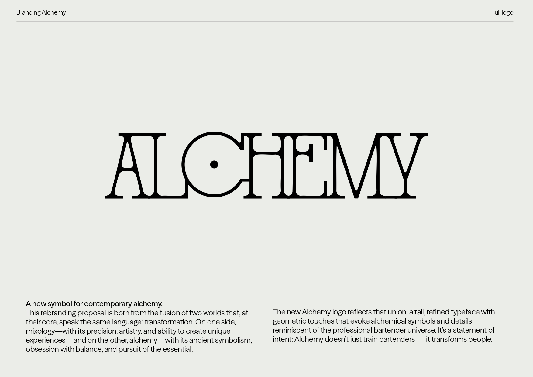 Logotipo Alchemy — diseño tipográfico con simbolismo alquímico