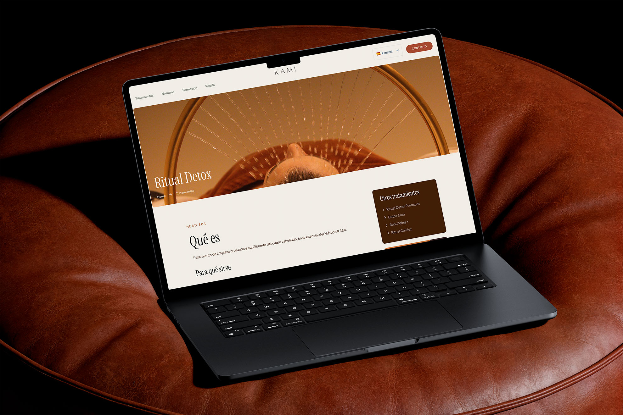 Pantallas del diseño web de Kami Head Spa — UI diseñada por Indigo Estudio Mallorca
