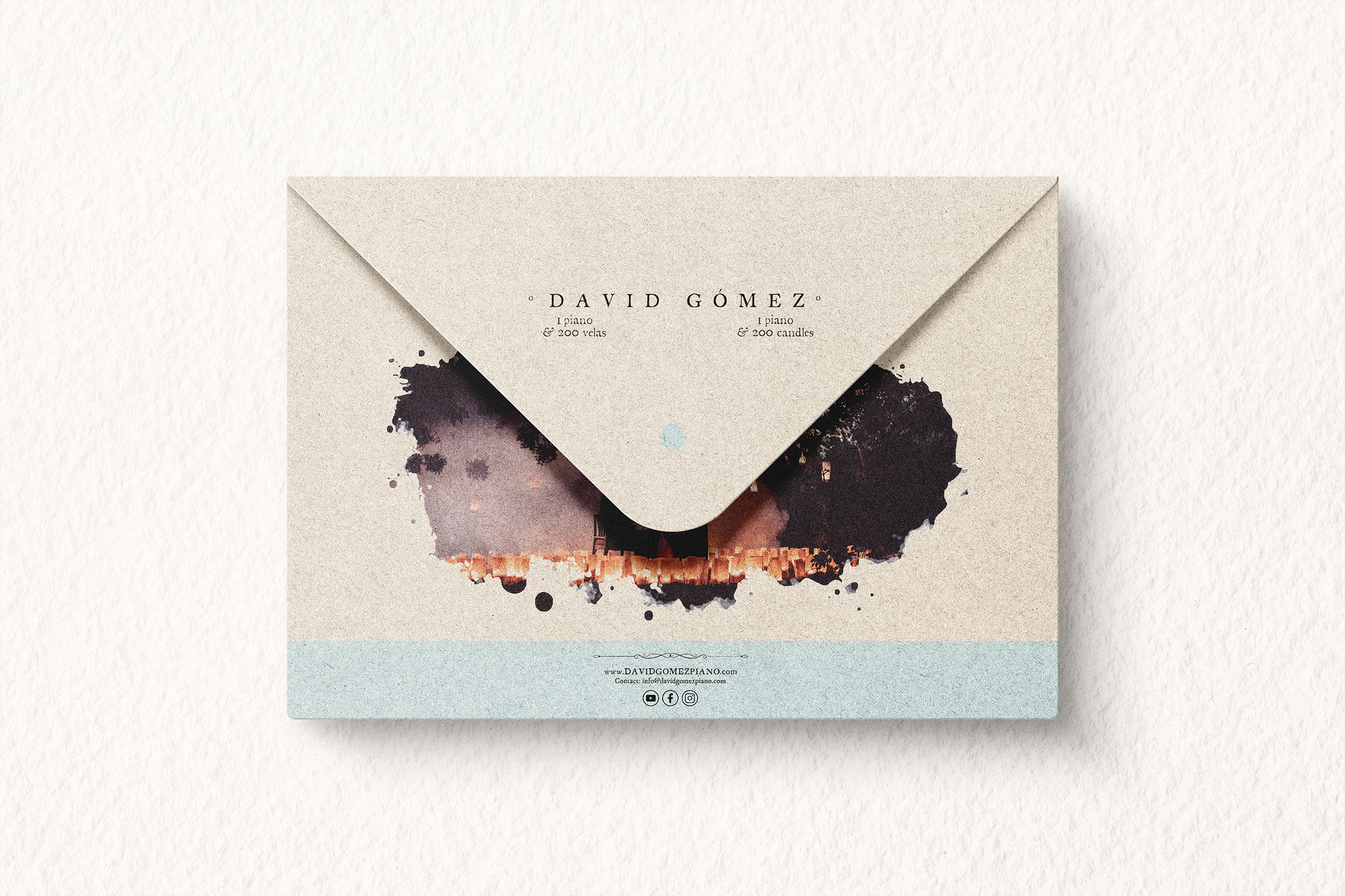 Sobre corporativo diseñado para la gira de Portrait de David Gómez Piano — Indigo Estudio