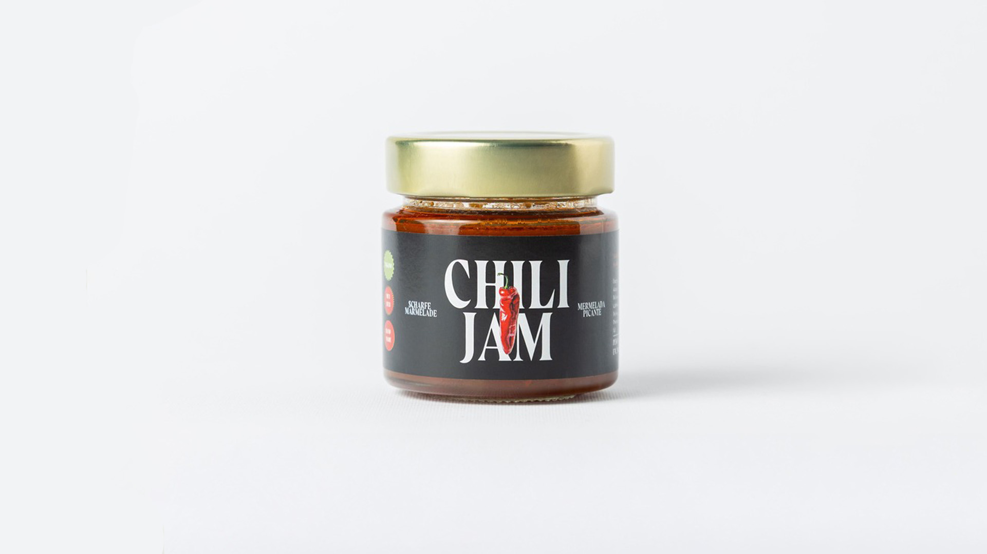 Packaging Chili Jam de Maxi's Fuego Mallorca — diseño de etiqueta por Indigo Estudio