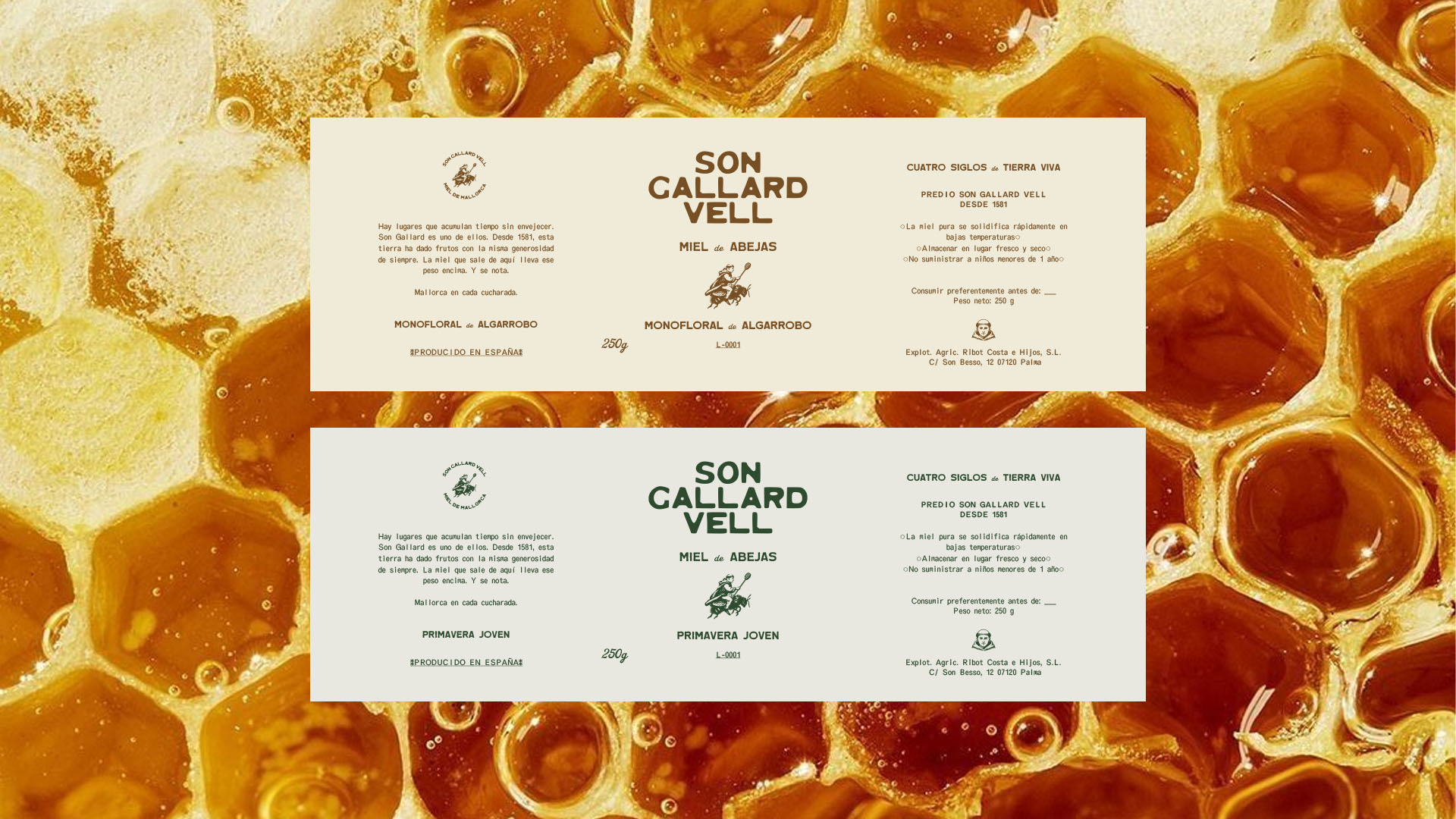 Packaging miel artesanal Son Gallard Vell Mallorca — Indigo Estudio