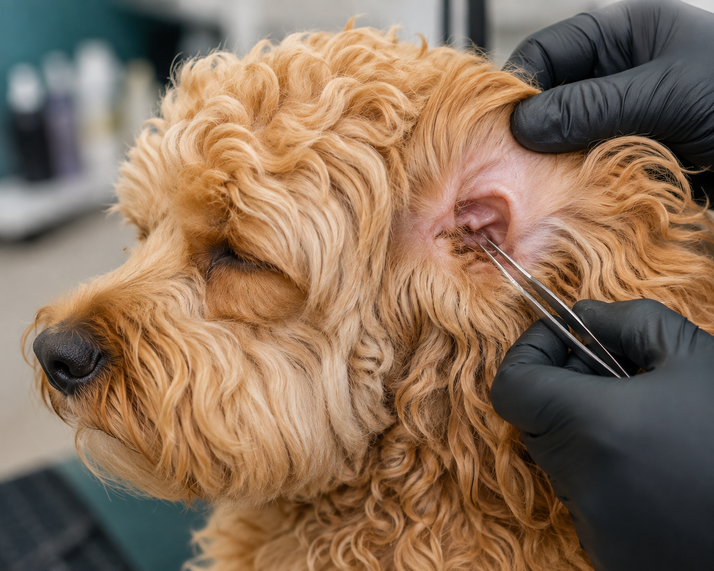 Ear hair plucking and deep clean for dogs