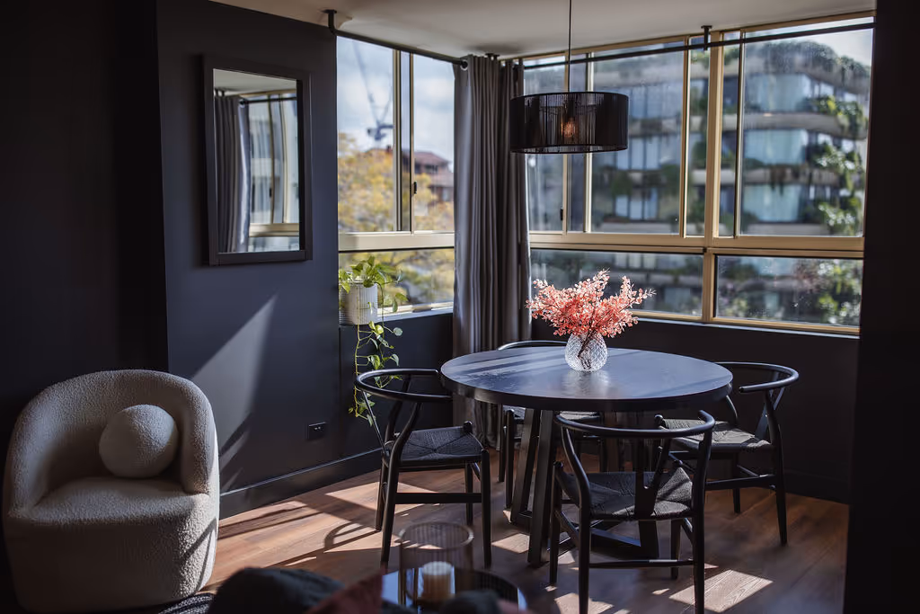 Moray Street New Farm contemporary living room for short-term rental