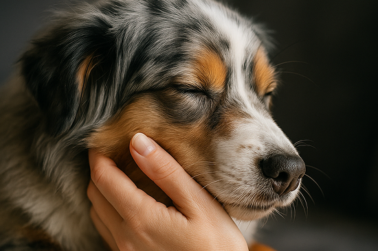 Hund wird gestreichelt.