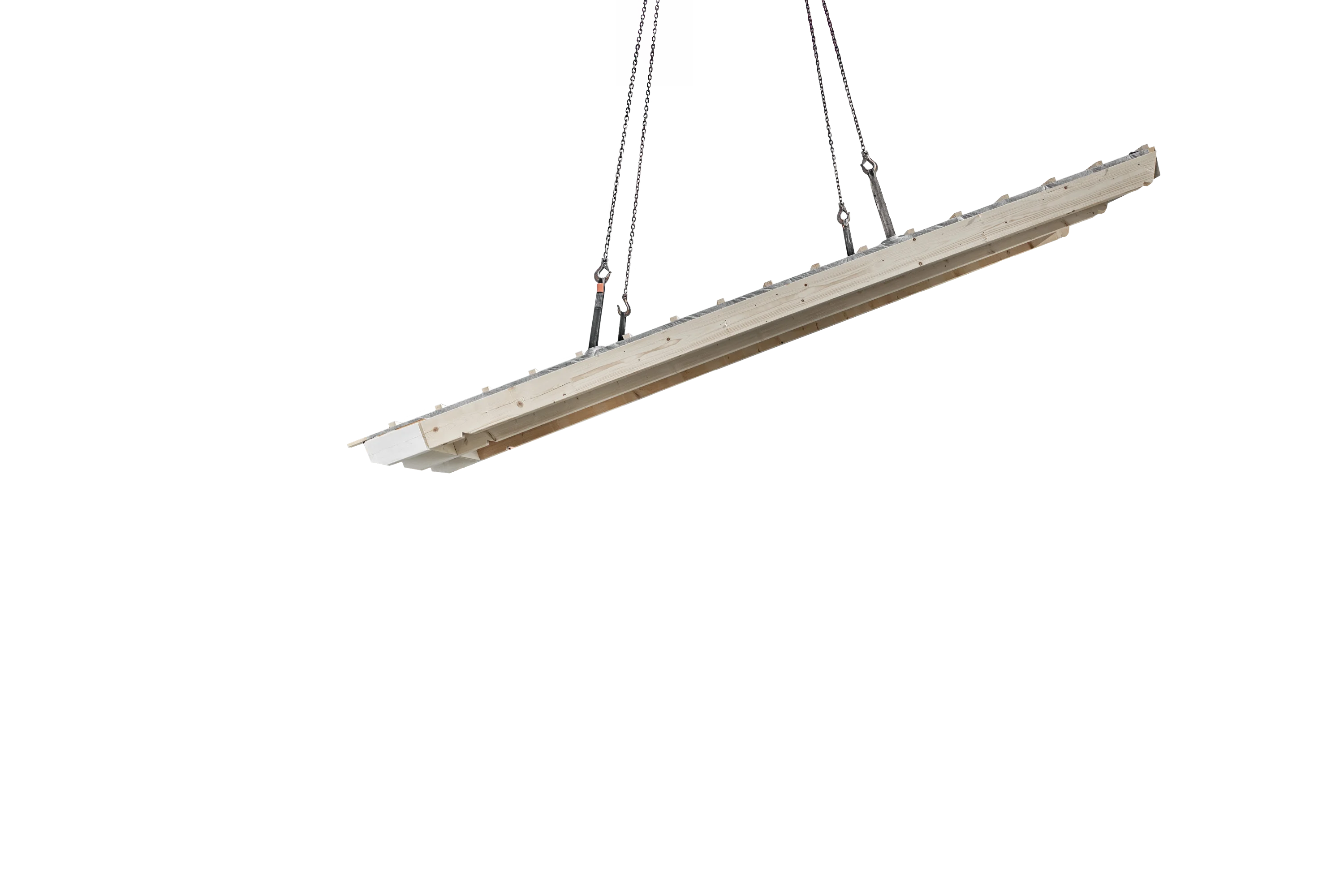 Am Kran hängendes, einfliegendes Dachelement