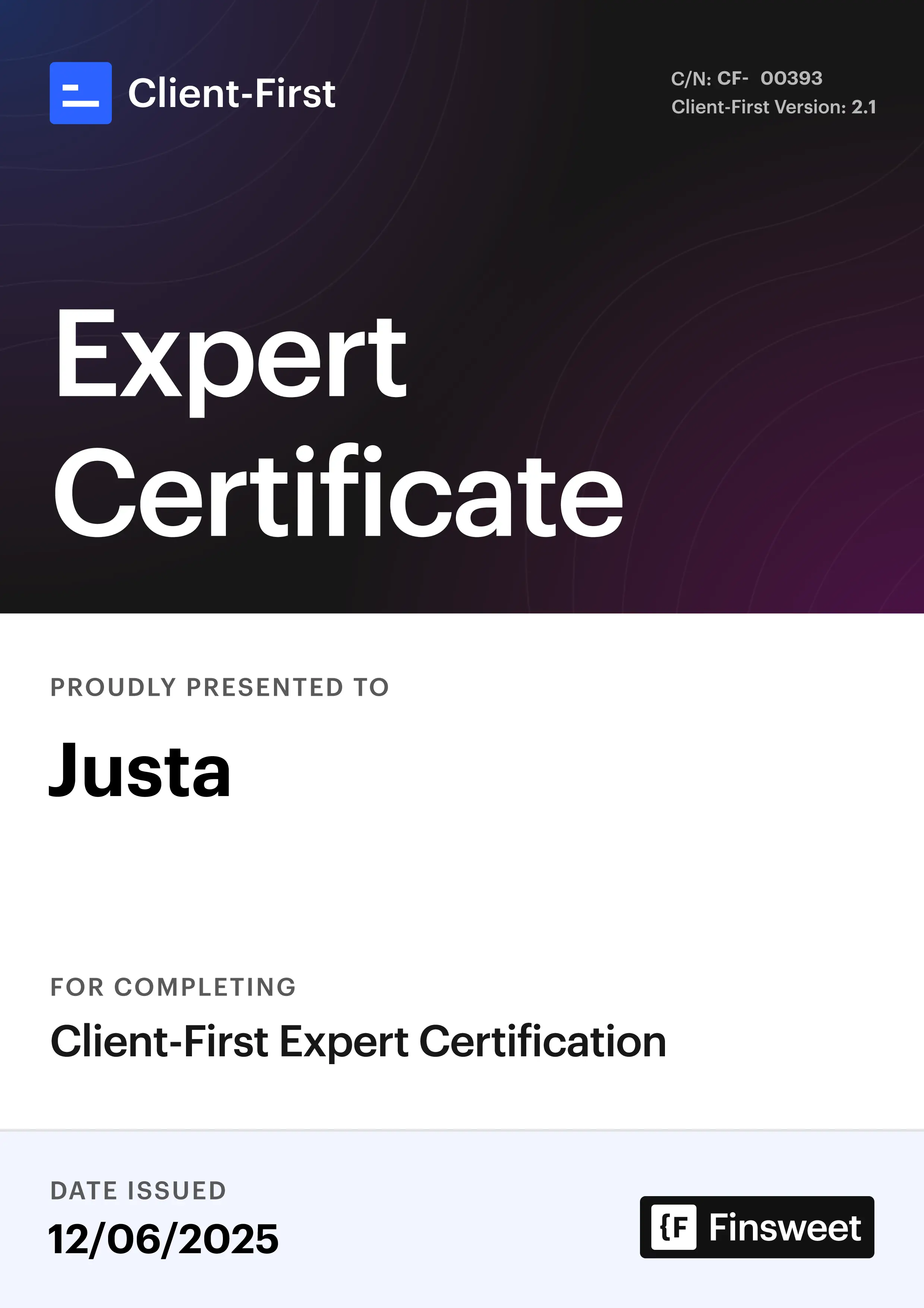Certification Client-First de Finsweet