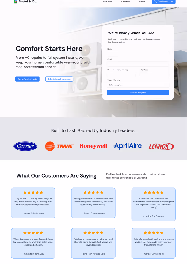 Service-focused plumbing website design template for contractors