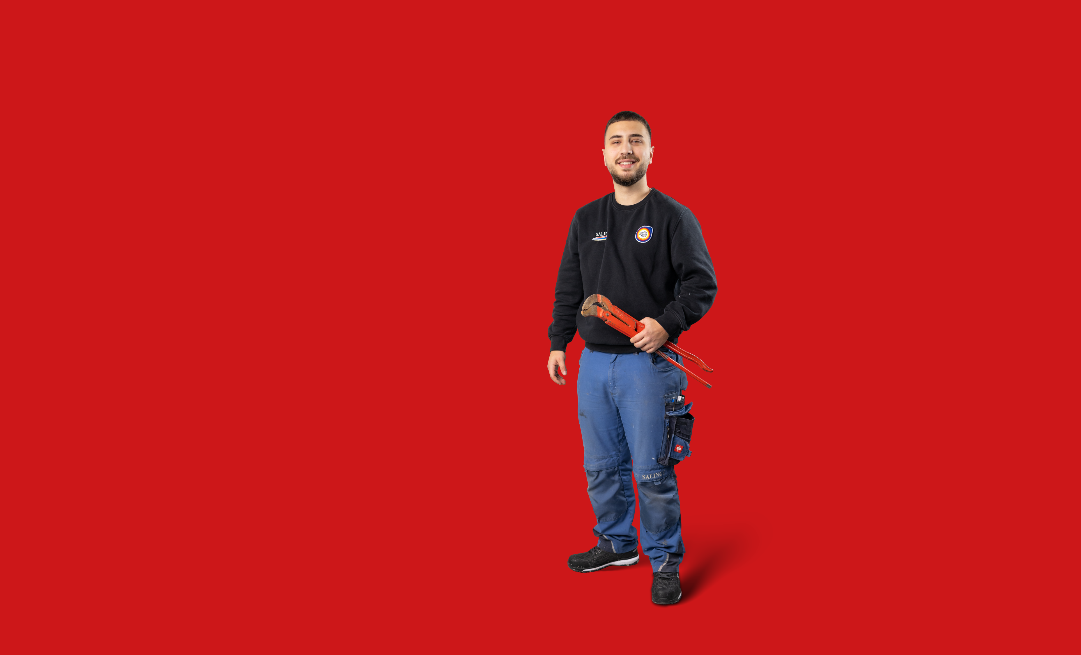 Handwerker Saling auf rotem Hintergrund